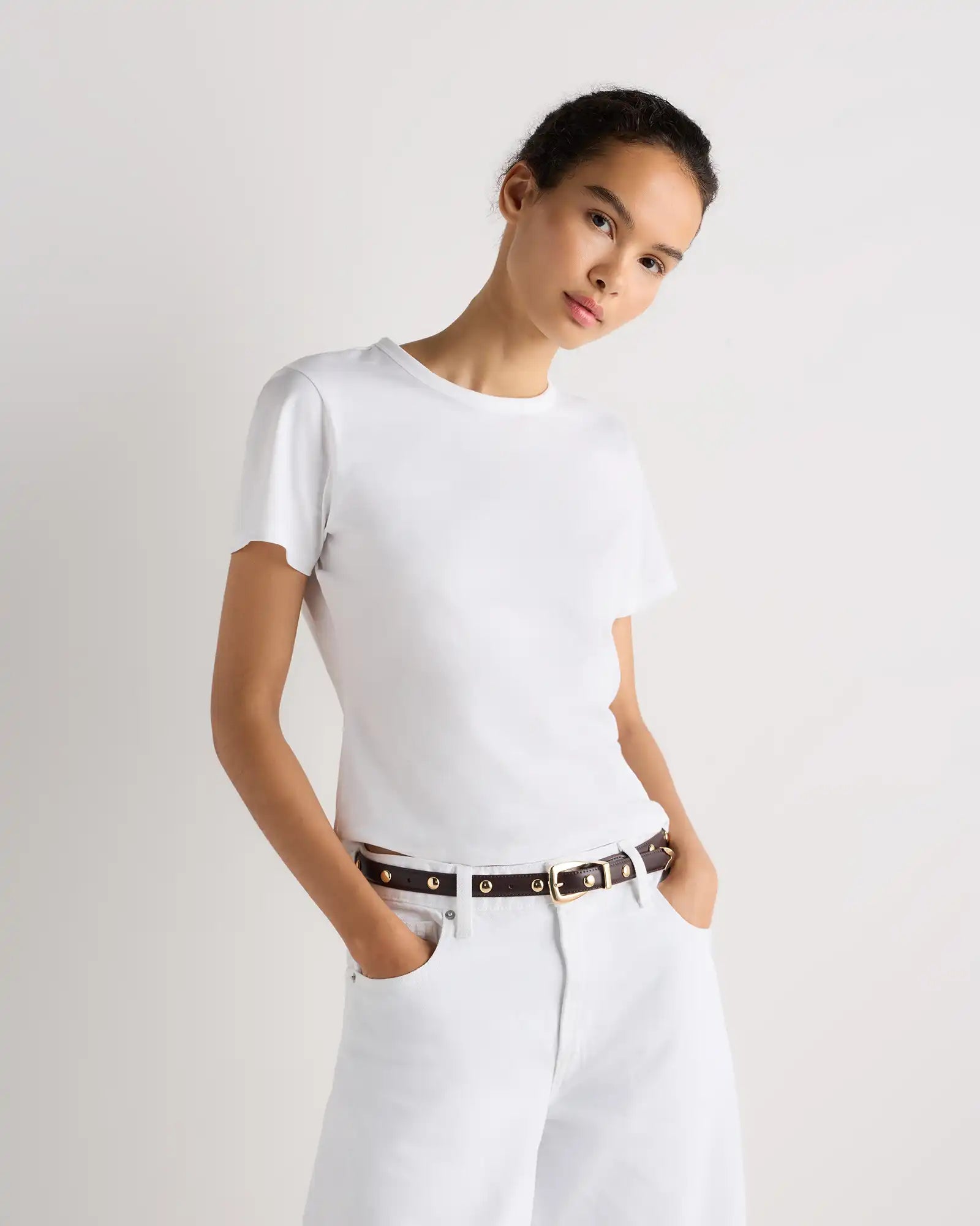 Alyssa European Leather Studded Skinny Belt