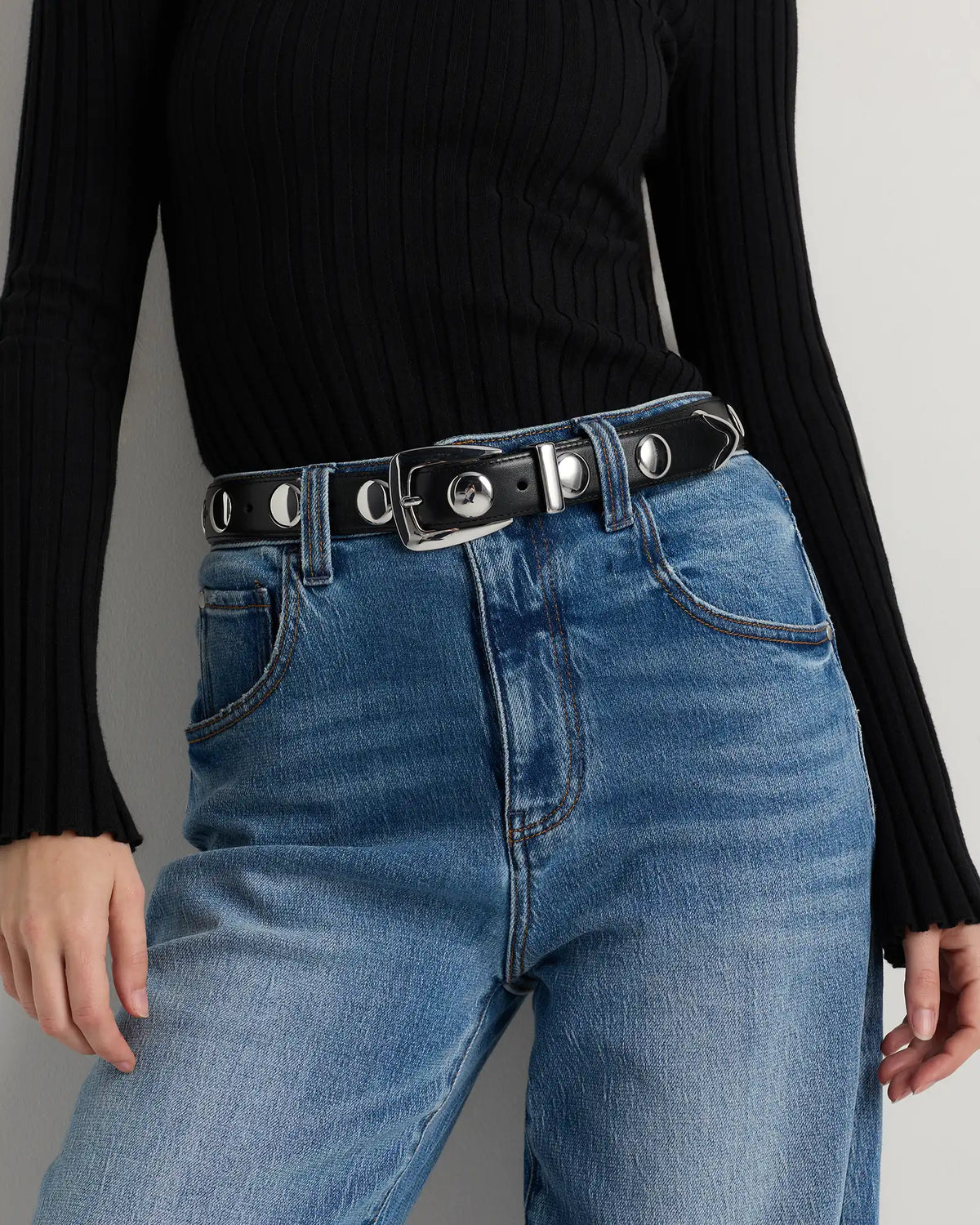 Alyssa European Leather Studded Belt
