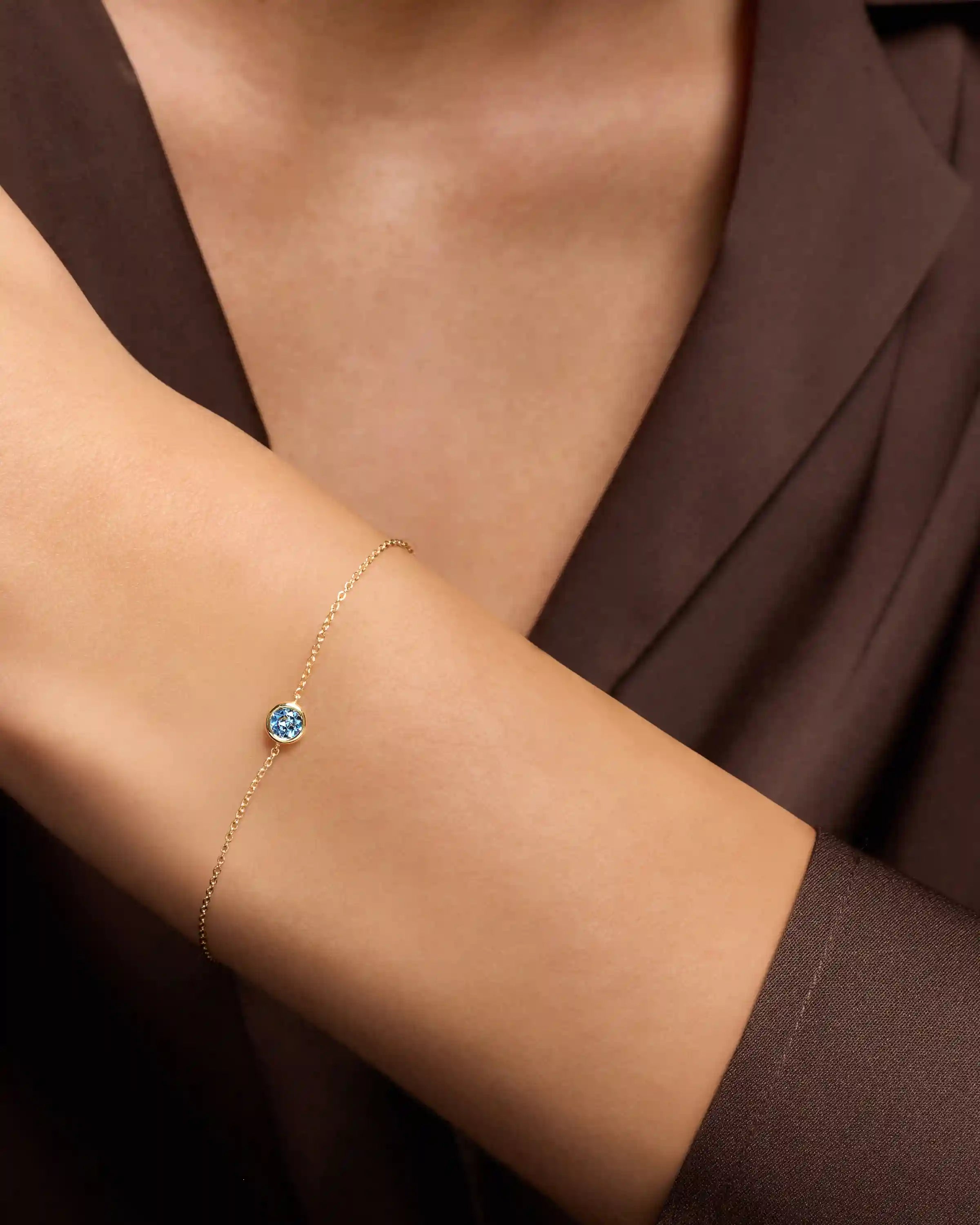 14K Gold Birthstone Solitaire Bezel Bracelet