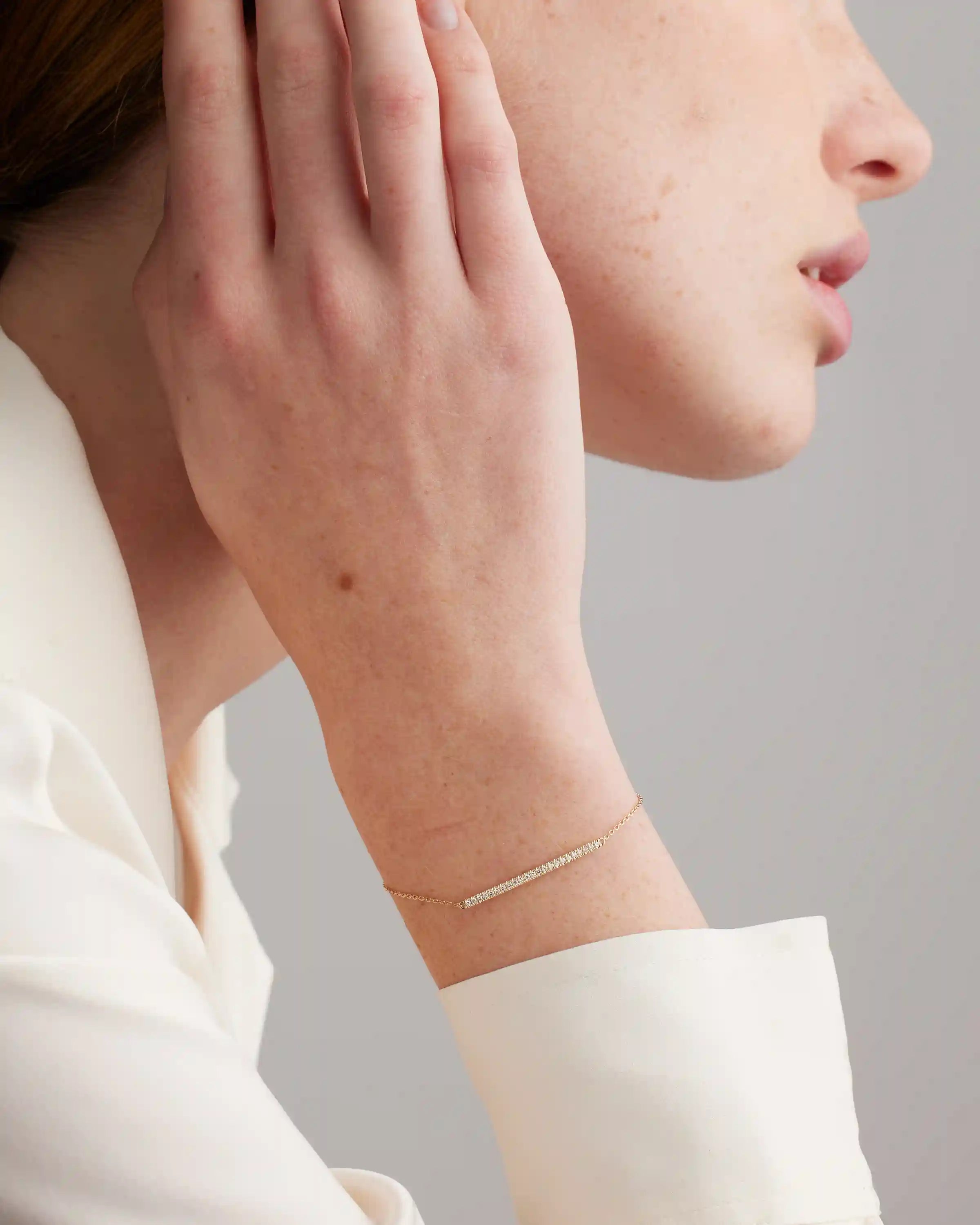 14K Gold Pave Diamond Bar Bracelet