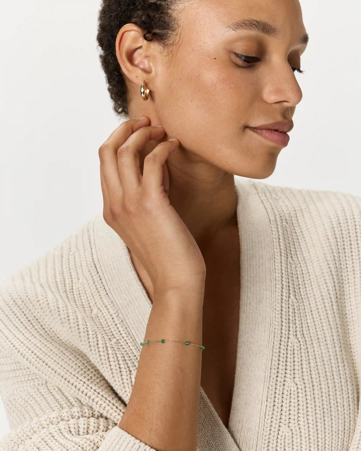 14K Gold Gemstone Station Stackable Bracelet