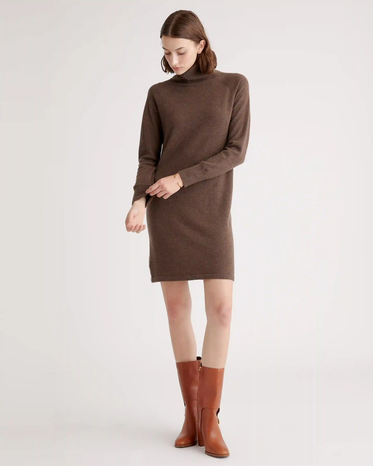 Mongolian Spring Cashmere Turtleneck Sweater Dress