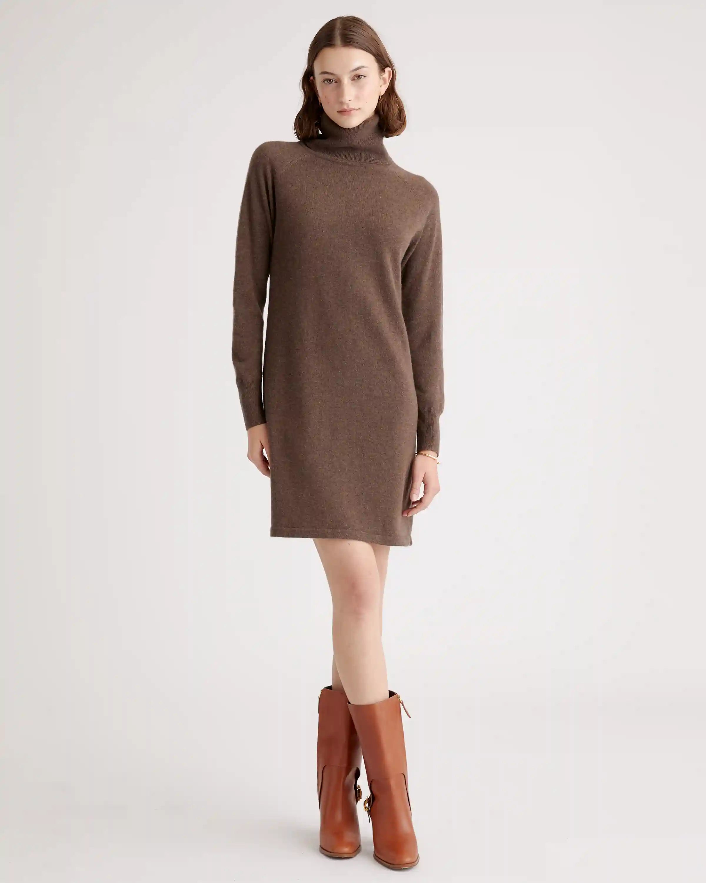 Mongolian Spring Cashmere Turtleneck Sweater Dress