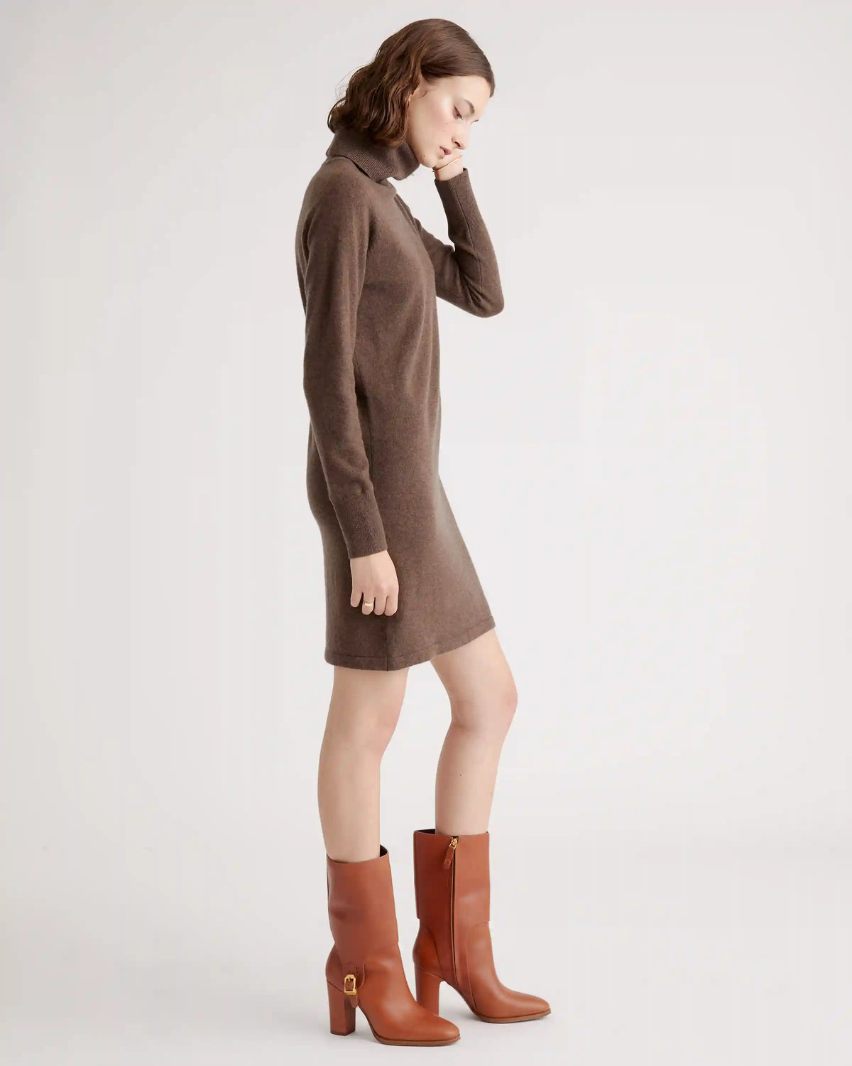 Mongolian Spring Cashmere Turtleneck Sweater Dress
