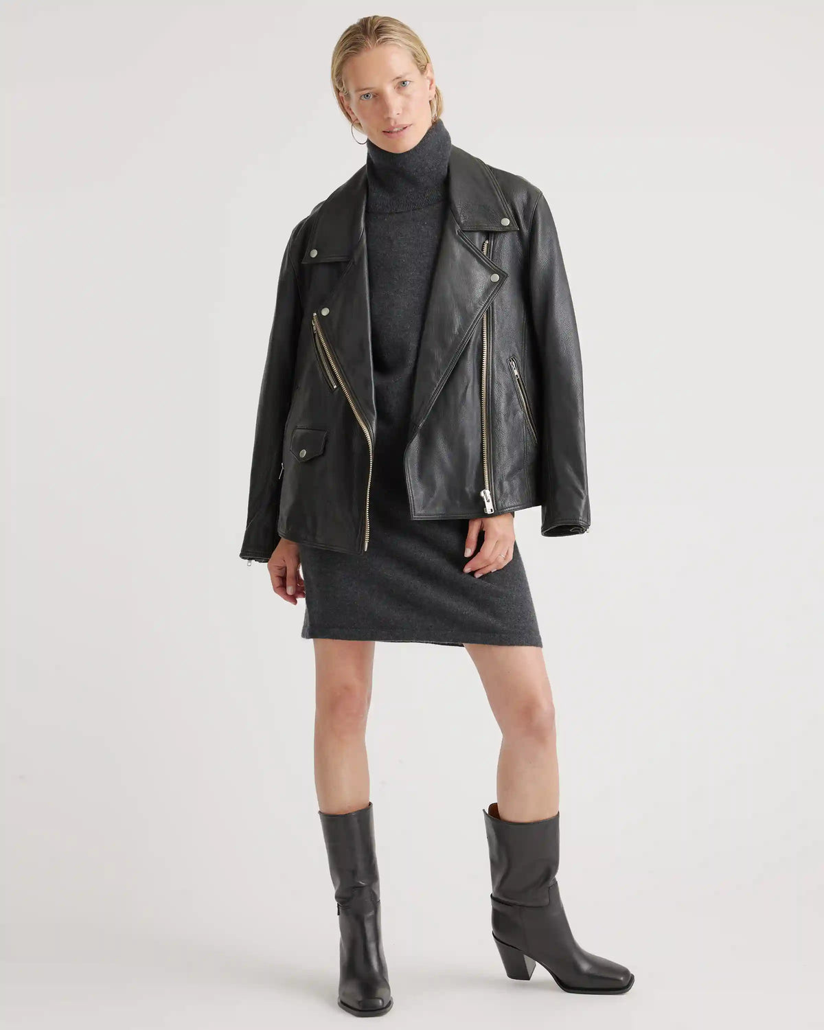 Mongolian Cashmere Turtleneck Sweater Dress