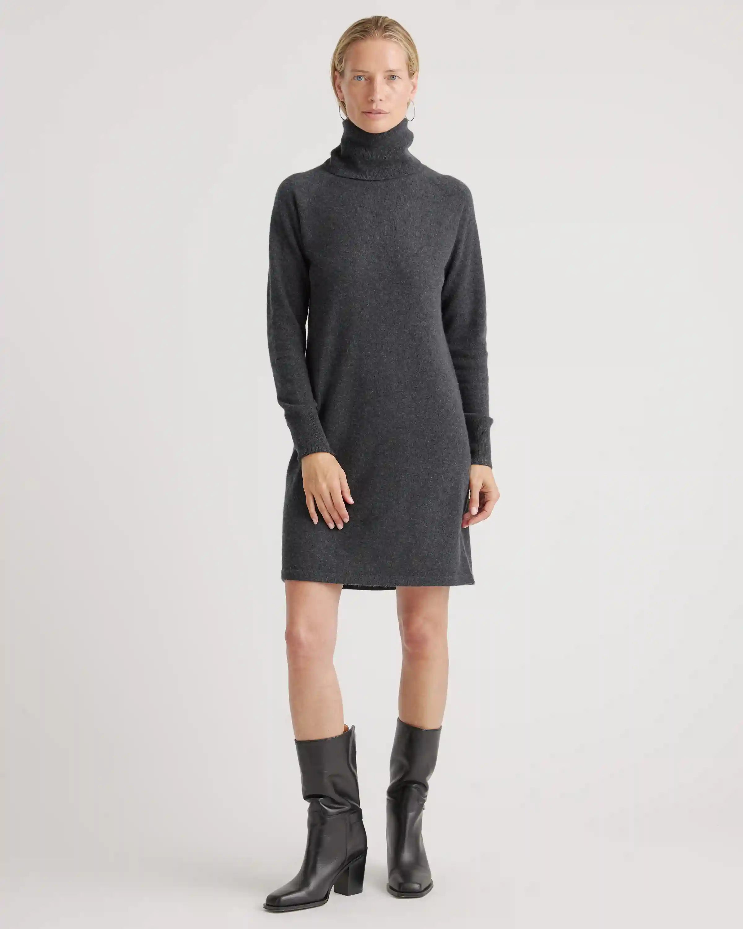 Mongolian Spring Cashmere Turtleneck Sweater Dress