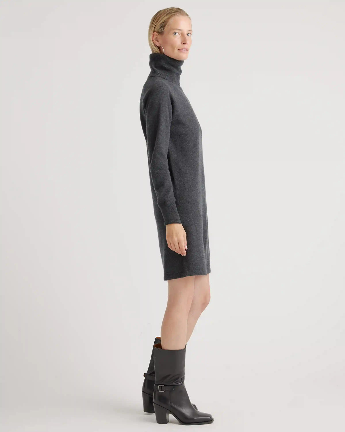 Mongolian Cashmere Turtleneck Sweater Dress