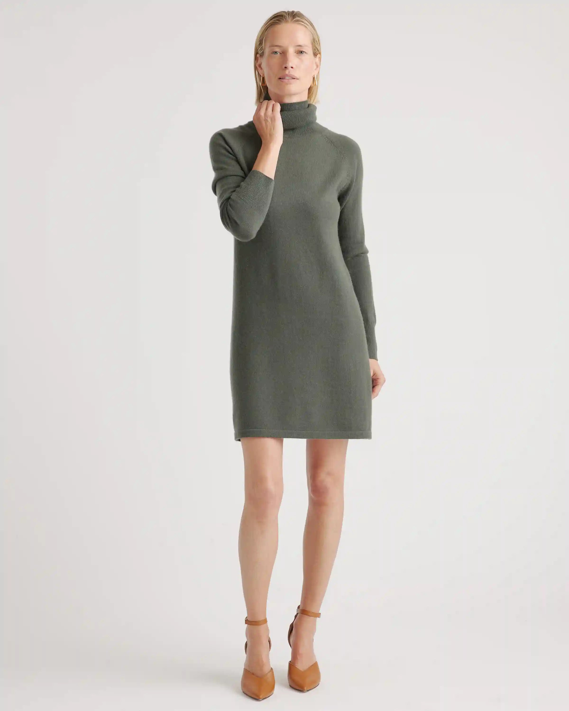 Mongolian Spring Cashmere Turtleneck Sweater Dress