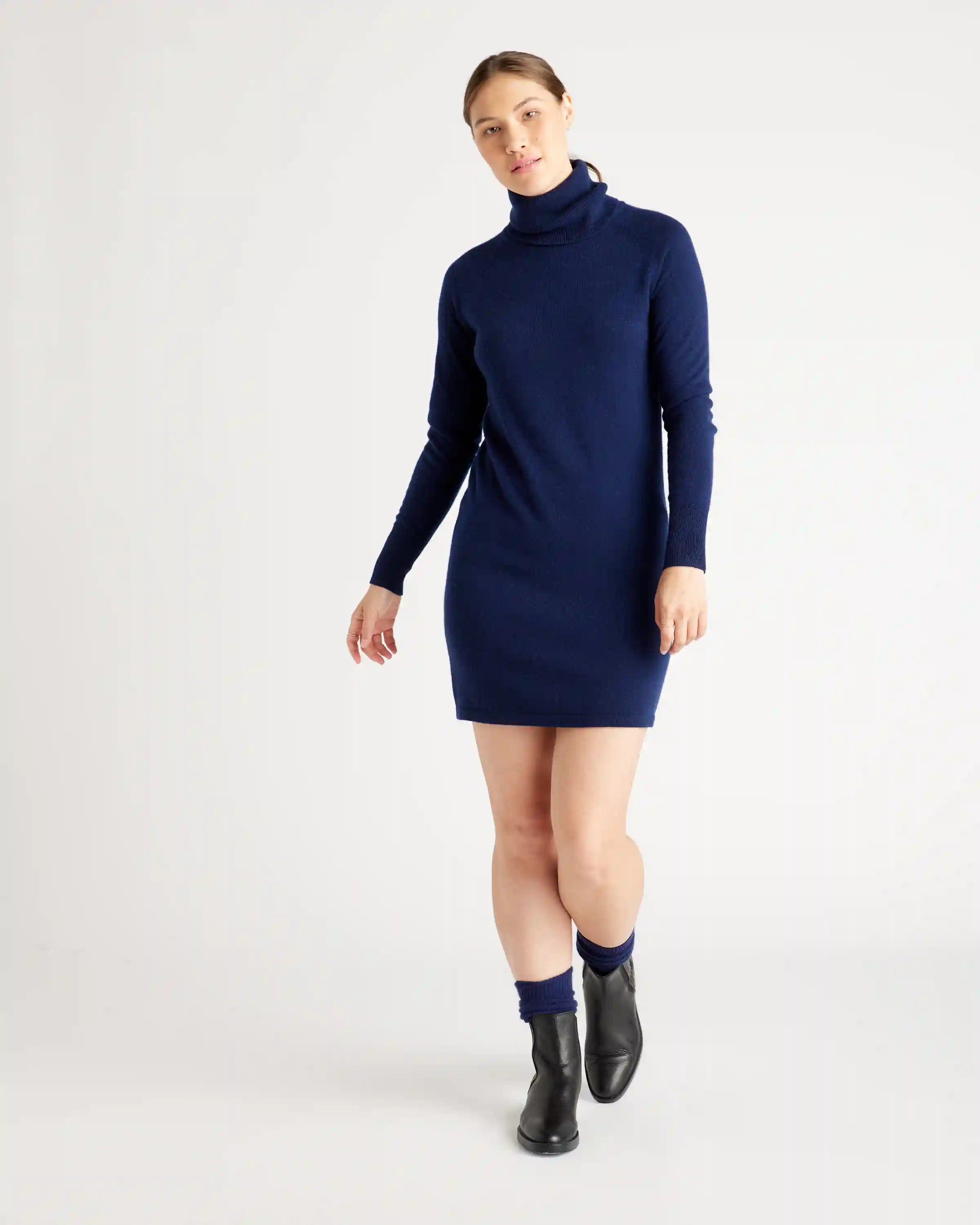 Mongolian Spring Cashmere Turtleneck Sweater Dress