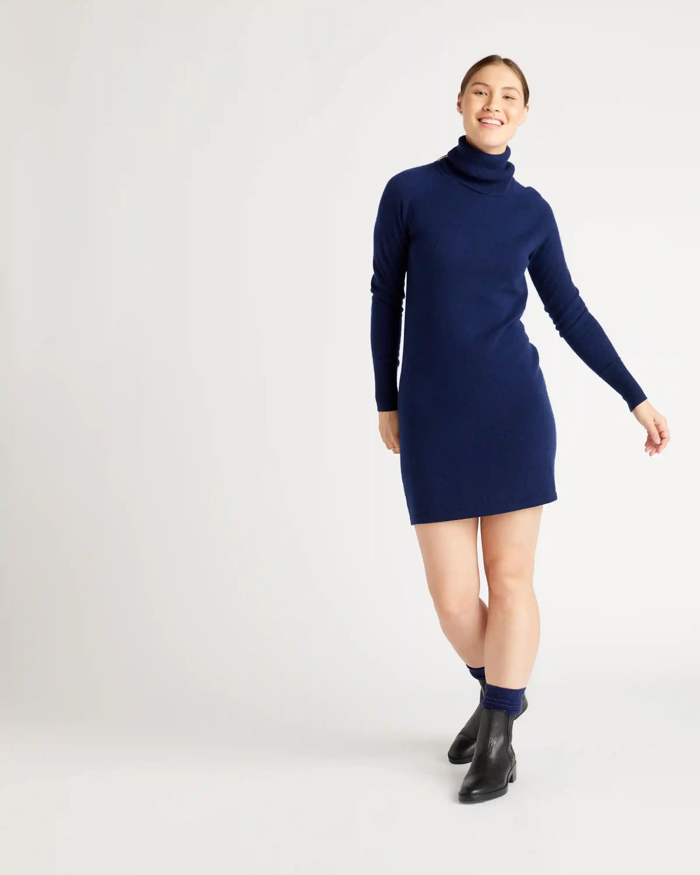 Mongolian Cashmere Turtleneck Sweater Dress