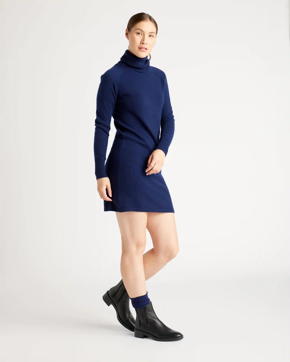 Mongolian Spring Cashmere Turtleneck Sweater Dress