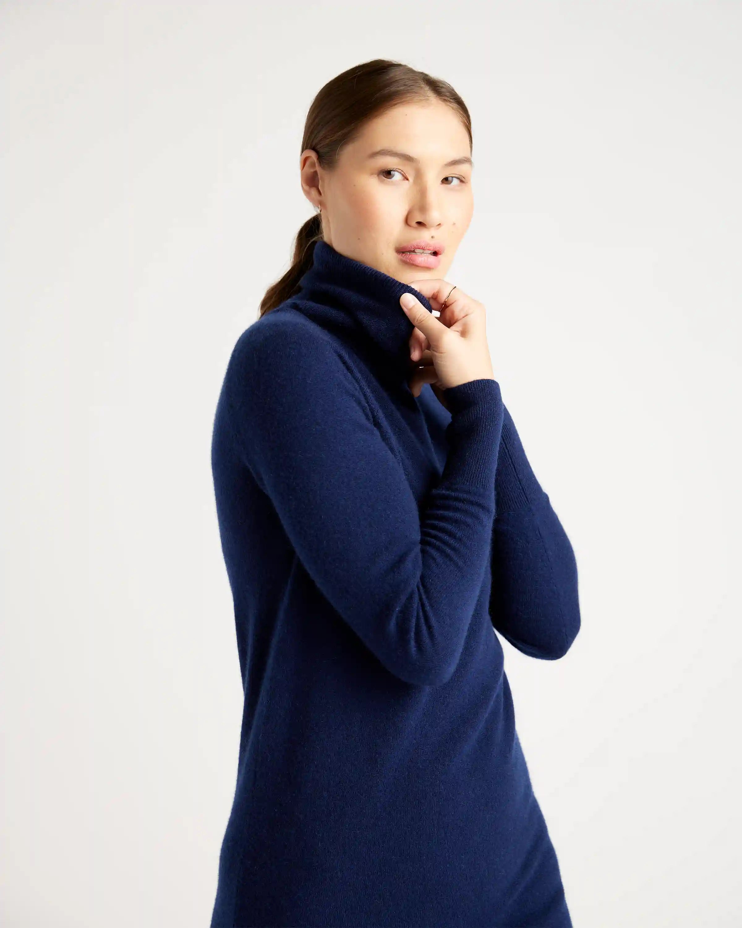Mongolian Cashmere Turtleneck Sweater Dress