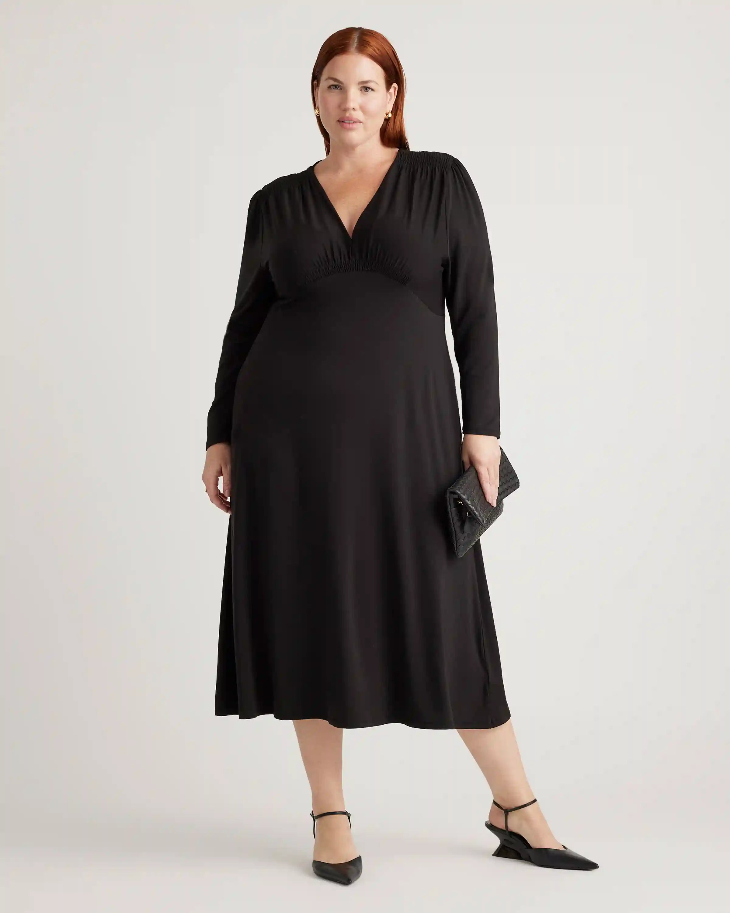 Tencel Jersey V-Neck Long Sleeve Midi Dress