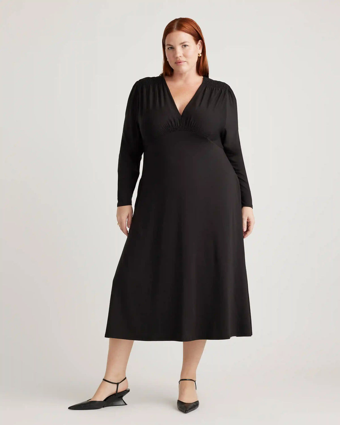 Tencel Jersey V-Neck Long Sleeve Midi Dress
