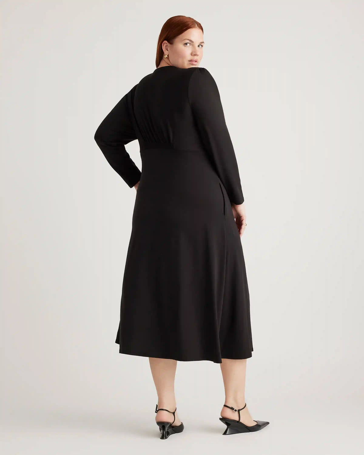 Tencel Jersey V-Neck Long Sleeve Midi Dress