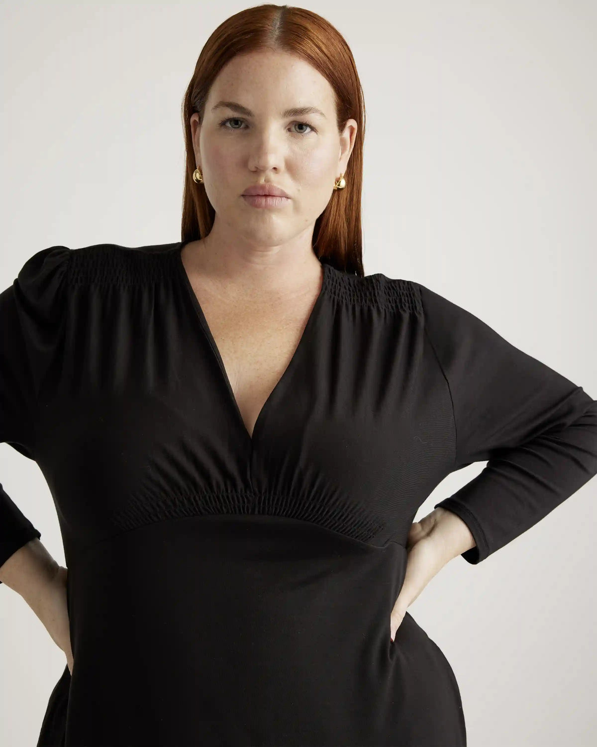 Tencel Jersey V-Neck Long Sleeve Midi Dress