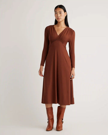 Tencel Jersey V-Neck Long Sleeve Midi Dress