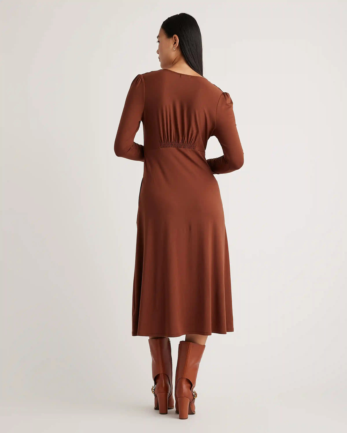 Tencel Jersey V-Neck Long Sleeve Midi Dress