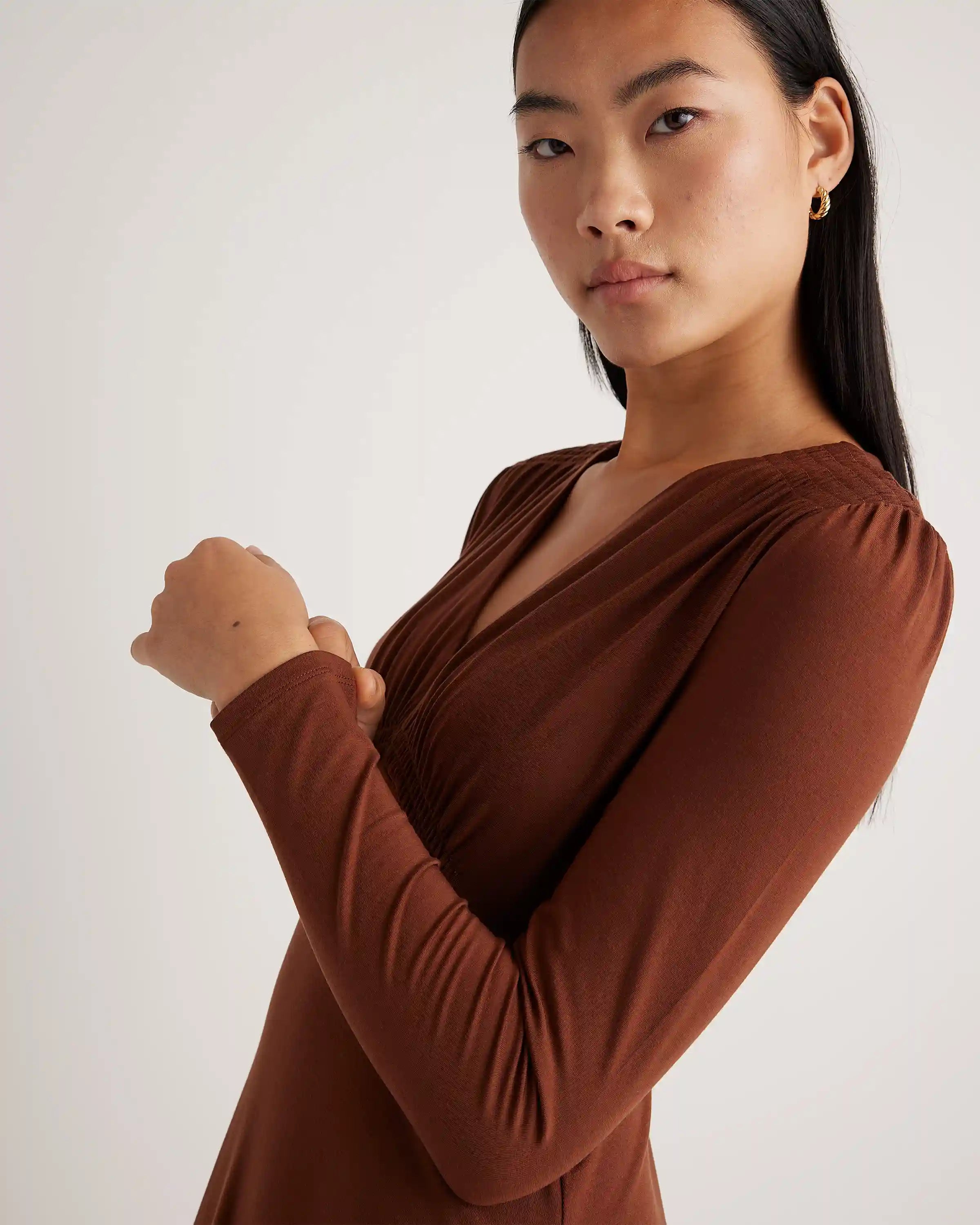 Tencel Jersey V-Neck Long Sleeve Midi Dress