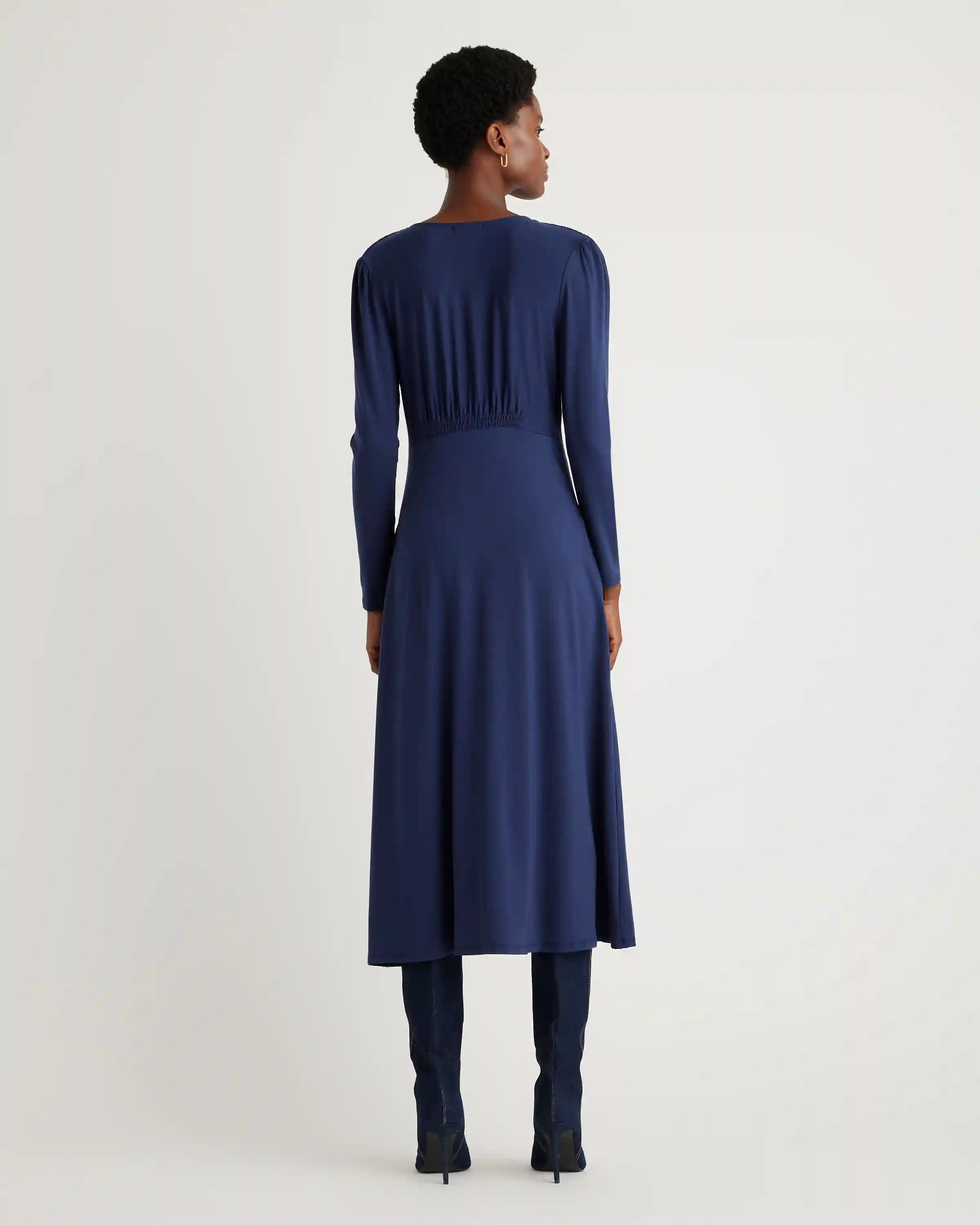 Tencel Jersey V-Neck Long Sleeve Midi Dress