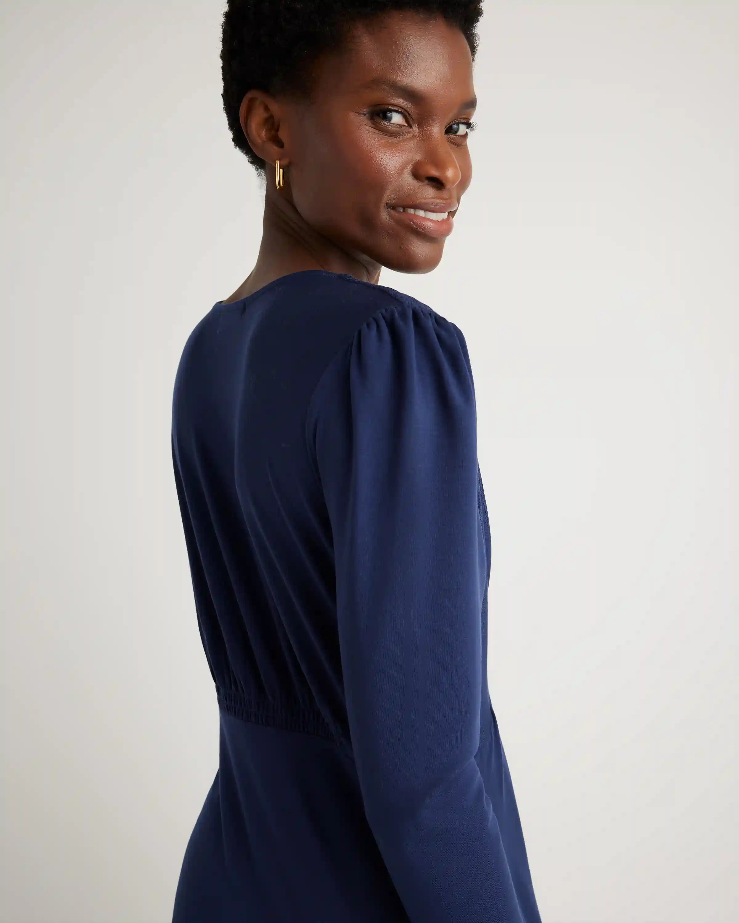 Tencel Jersey V-Neck Long Sleeve Midi Dress