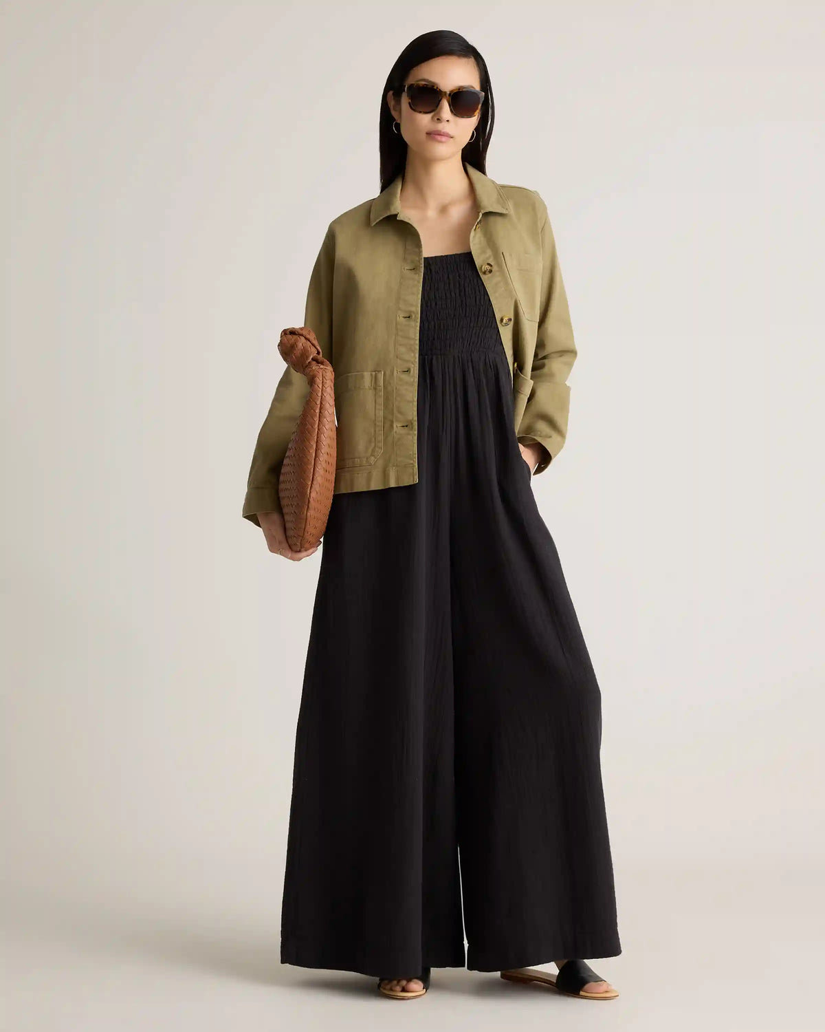 100% Organic Cotton Gauze Smocked Wide Leg Jumpsuit