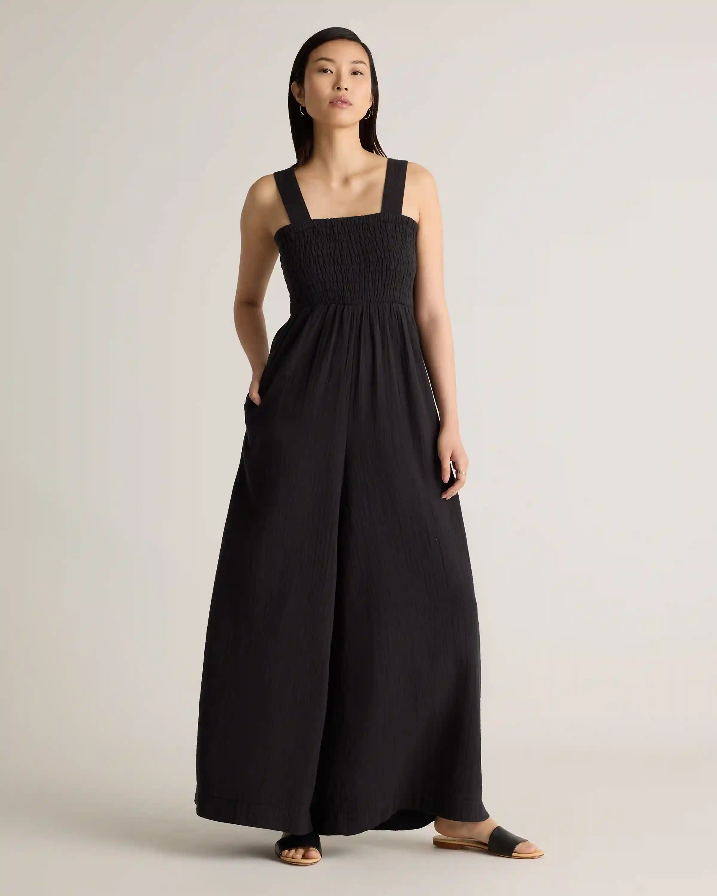100% Organic Cotton Gauze Smocked Wide Leg Jumpsuit