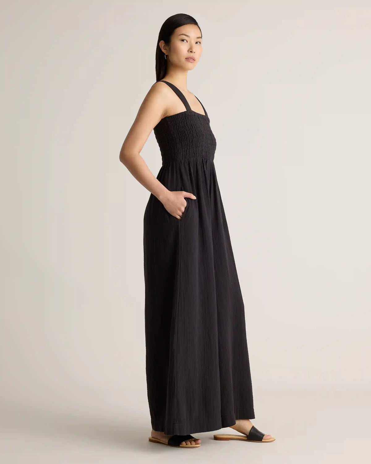 100% Organic Cotton Gauze Smocked Wide Leg Jumpsuit