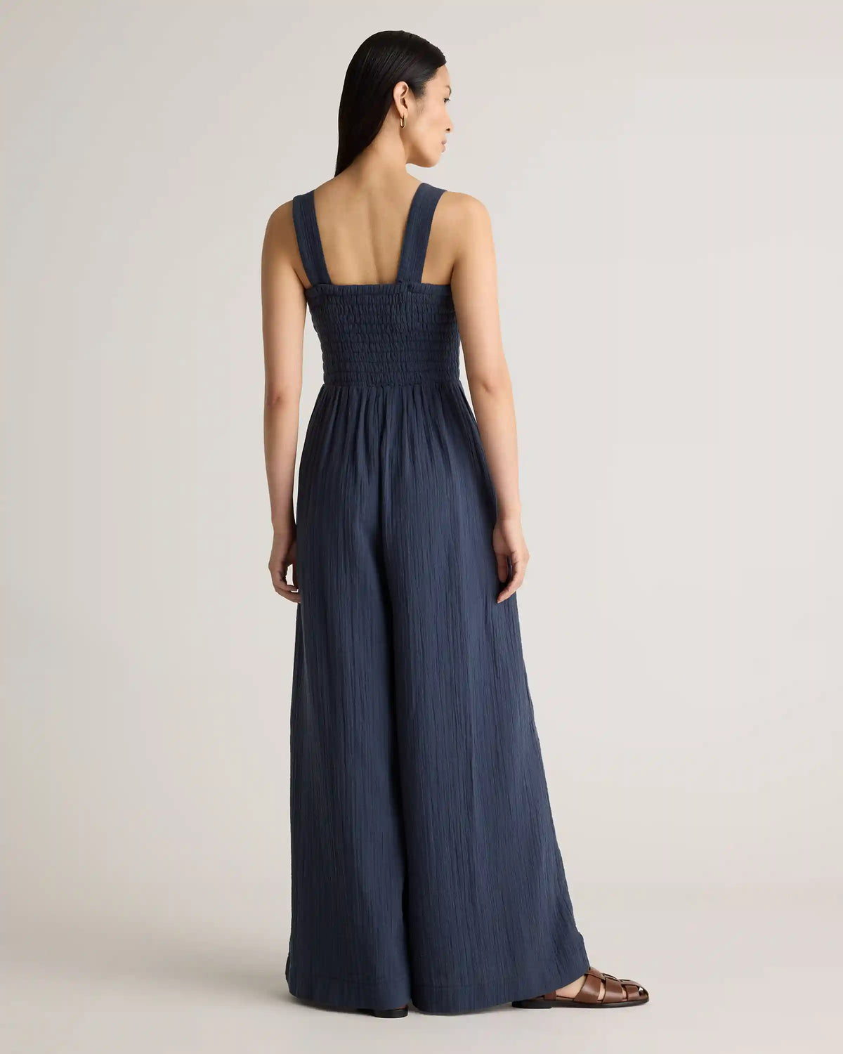 100% Organic Cotton Gauze Smocked Wide Leg Jumpsuit