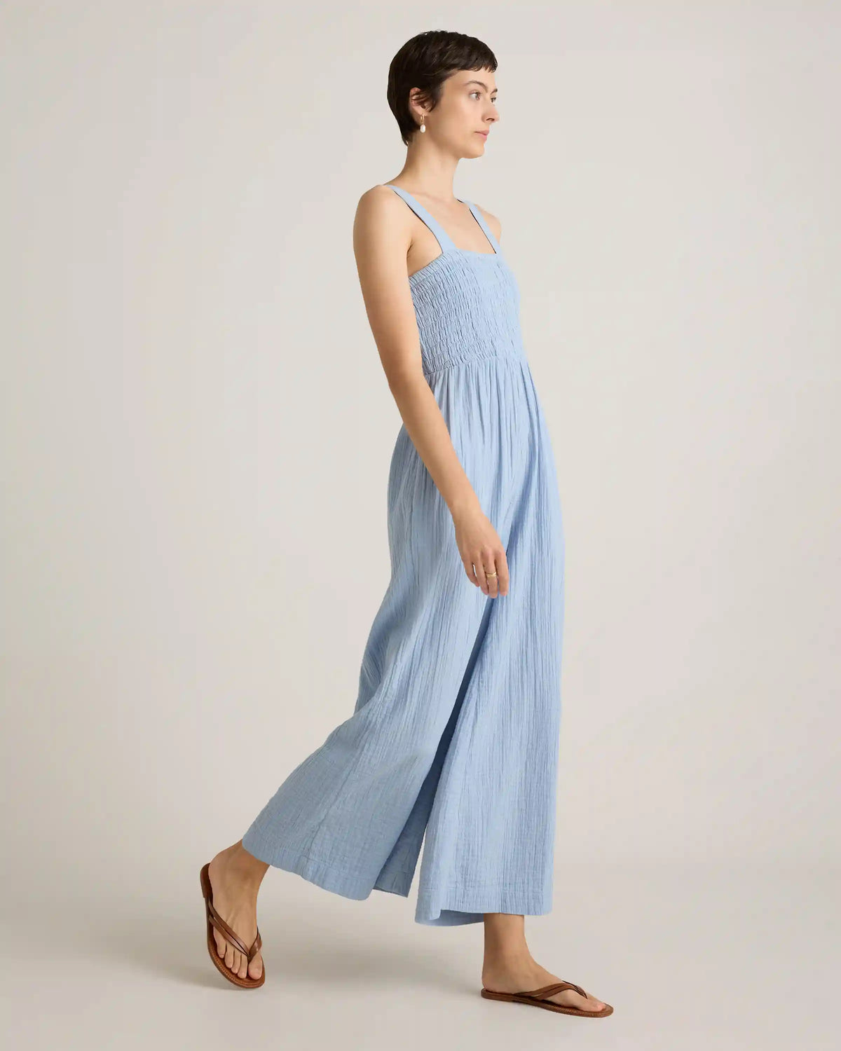 100% Organic Cotton Gauze Smocked Wide Leg Jumpsuit