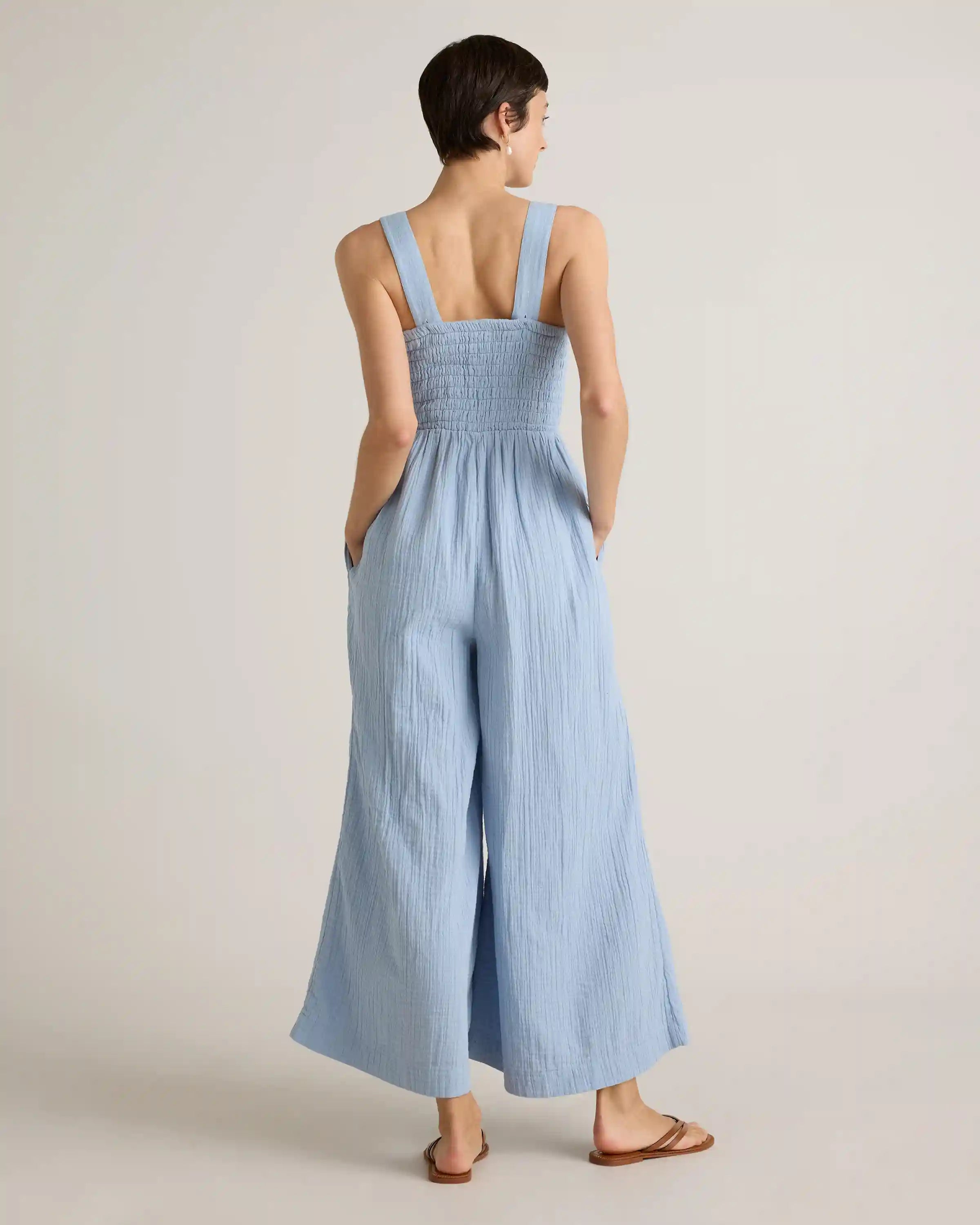 100% Organic Cotton Gauze Smocked Wide Leg Jumpsuit