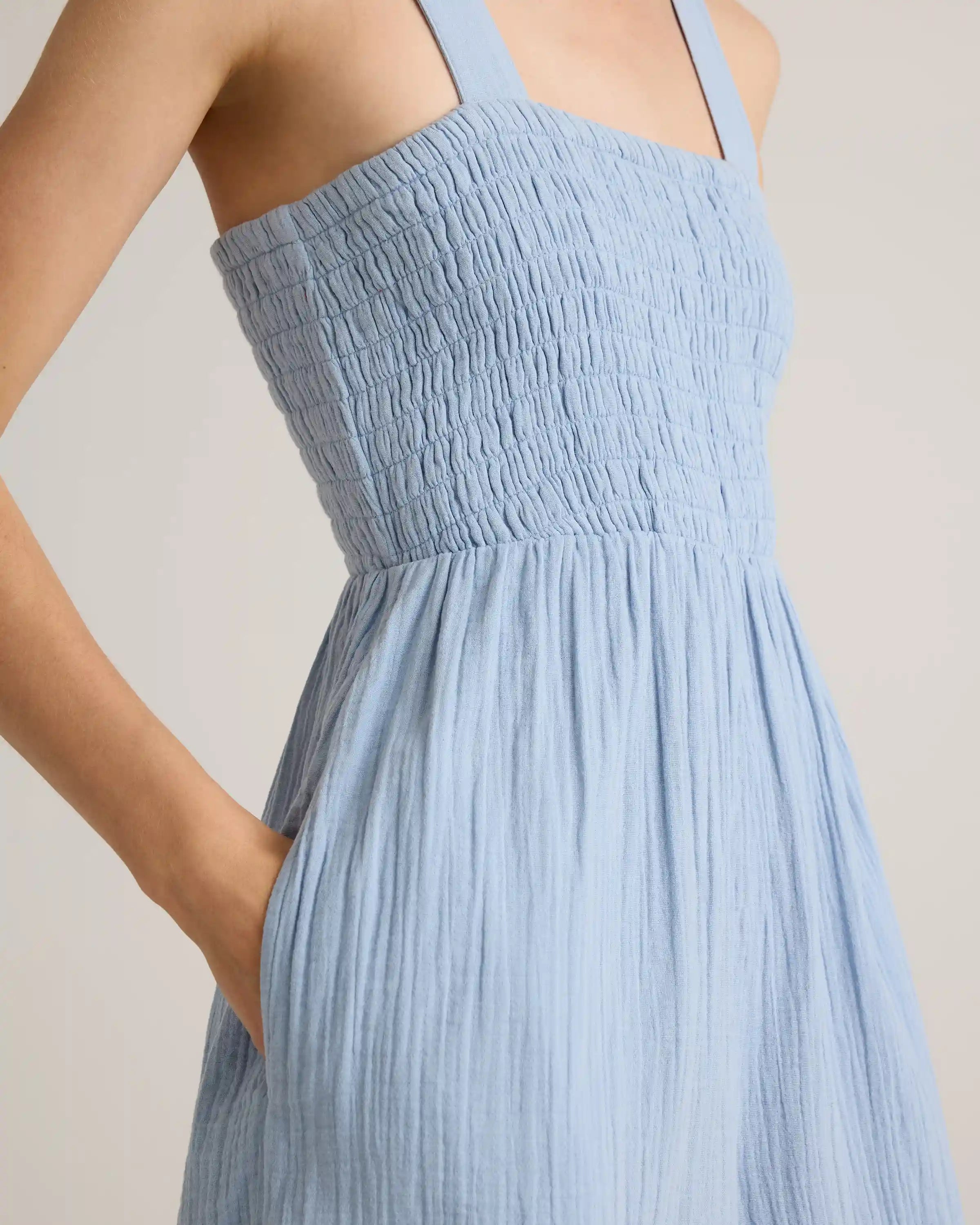 100% Organic Cotton Gauze Smocked Wide Leg Jumpsuit