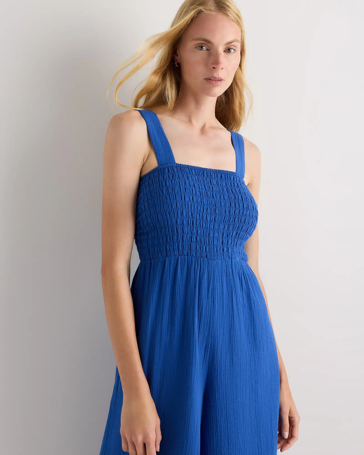 100% Organic Cotton Gauze Smocked Wide Leg Jumpsuit