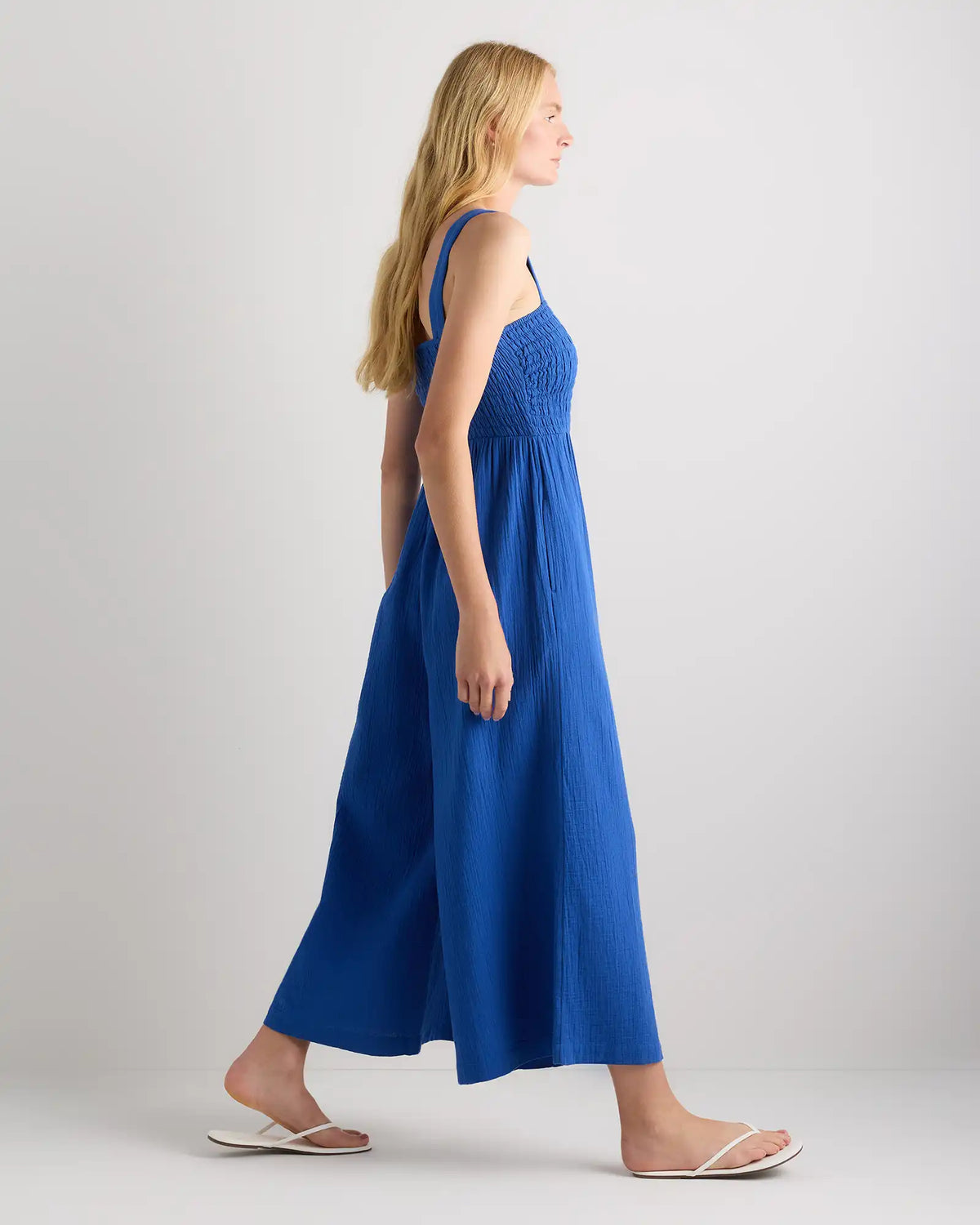 100% Organic Cotton Gauze Smocked Wide Leg Jumpsuit