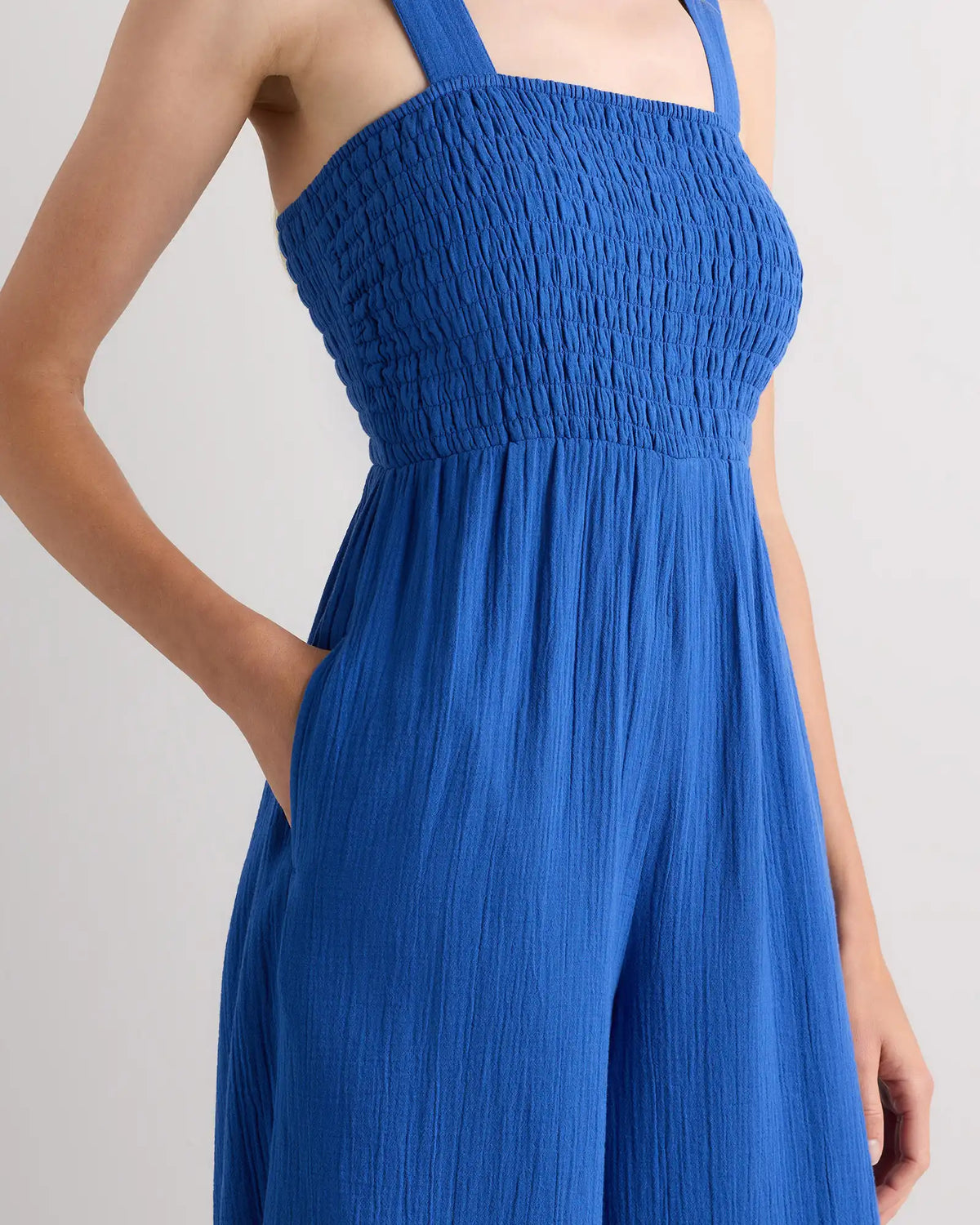 100% Organic Cotton Gauze Smocked Wide Leg Jumpsuit
