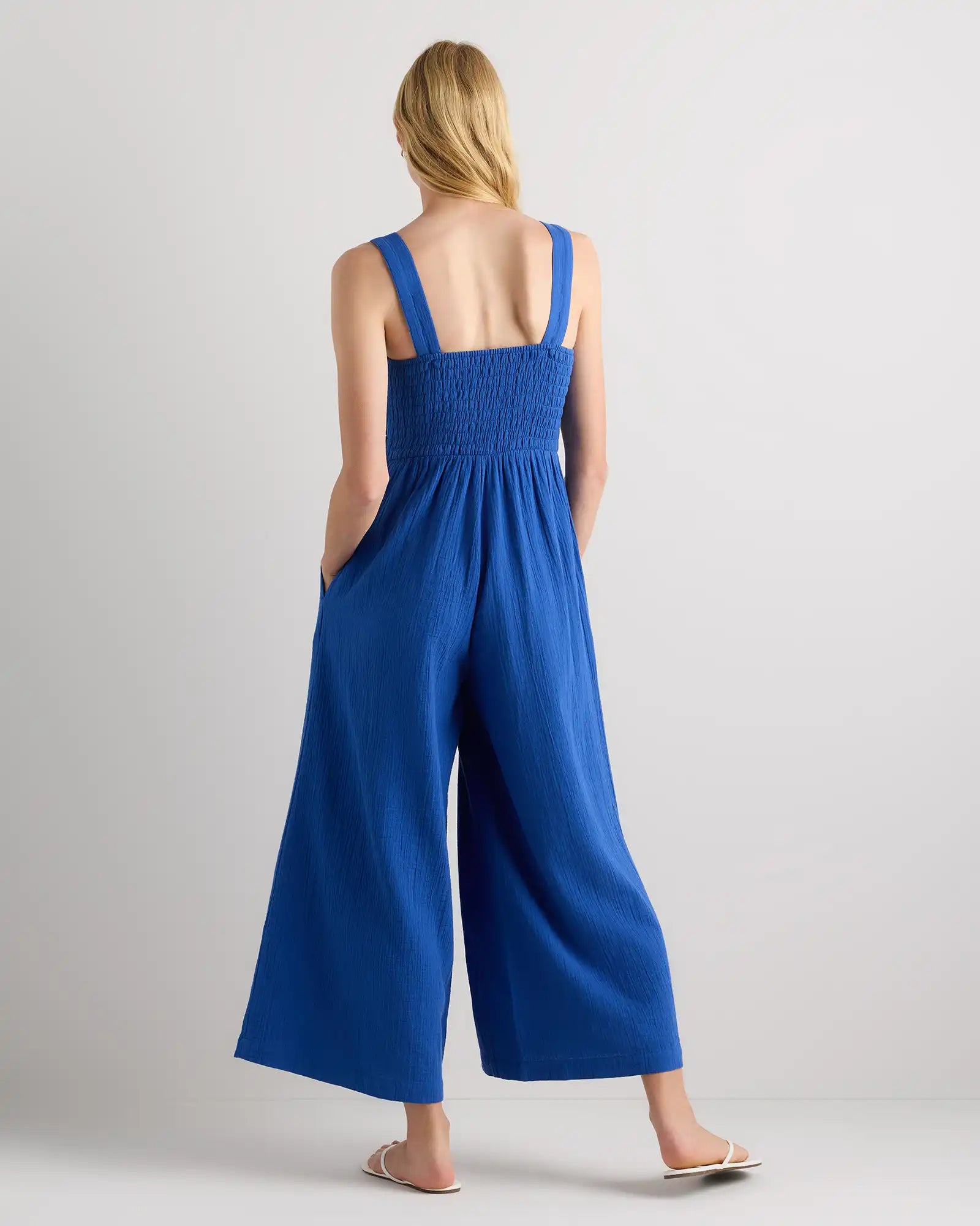 100% Organic Cotton Gauze Smocked Wide Leg Jumpsuit
