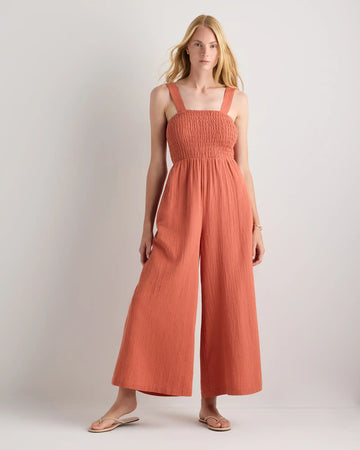 100% Organic Cotton Gauze Smocked Wide Leg Jumpsuit