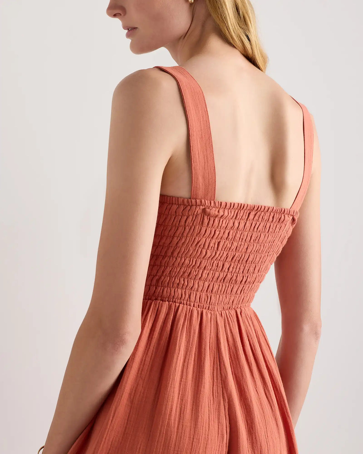 100% Organic Cotton Gauze Smocked Wide Leg Jumpsuit