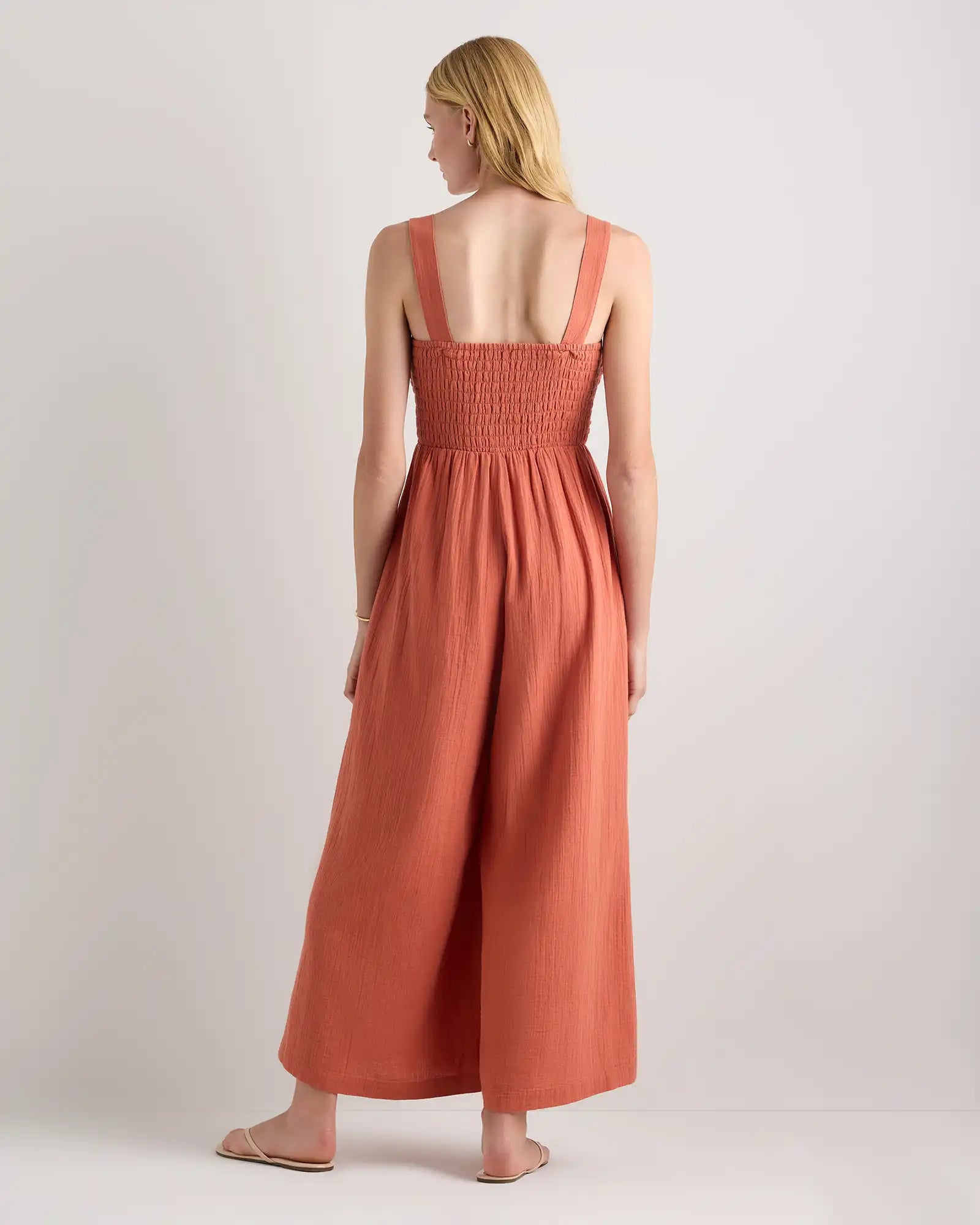 100% Organic Cotton Gauze Smocked Wide Leg Jumpsuit