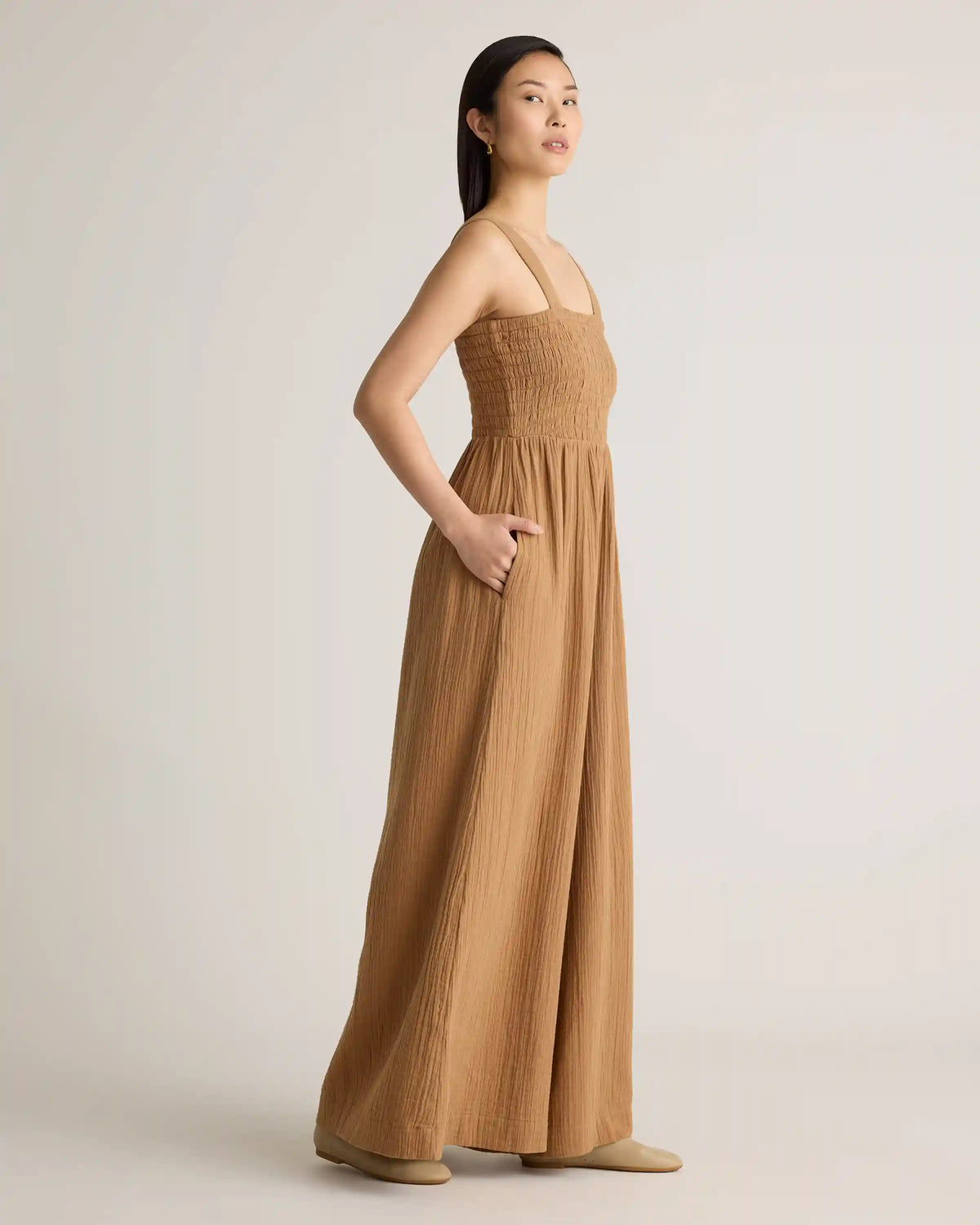 100% Organic Cotton Gauze Smocked Wide Leg Jumpsuit