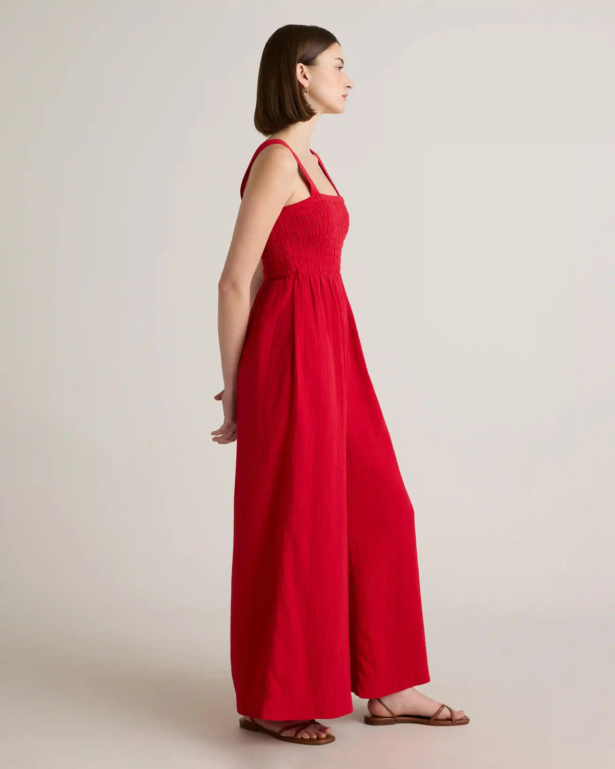 100% Organic Cotton Gauze Smocked Wide Leg Jumpsuit