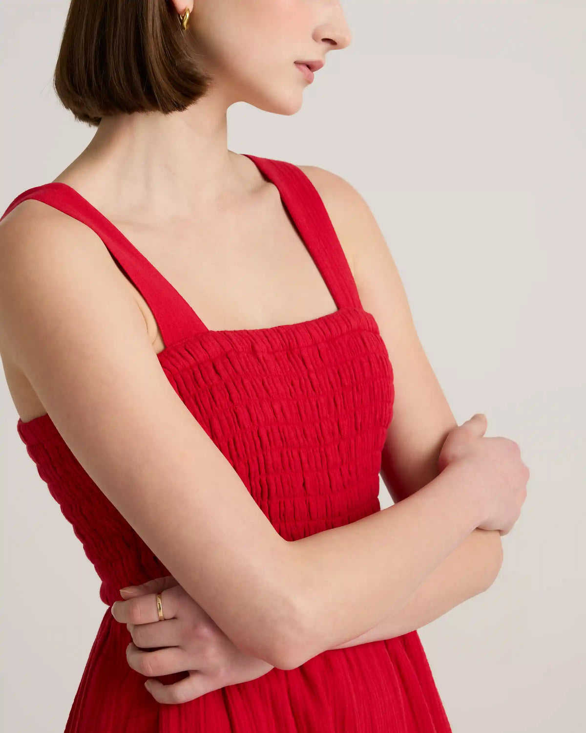 100% Organic Cotton Gauze Smocked Wide Leg Jumpsuit