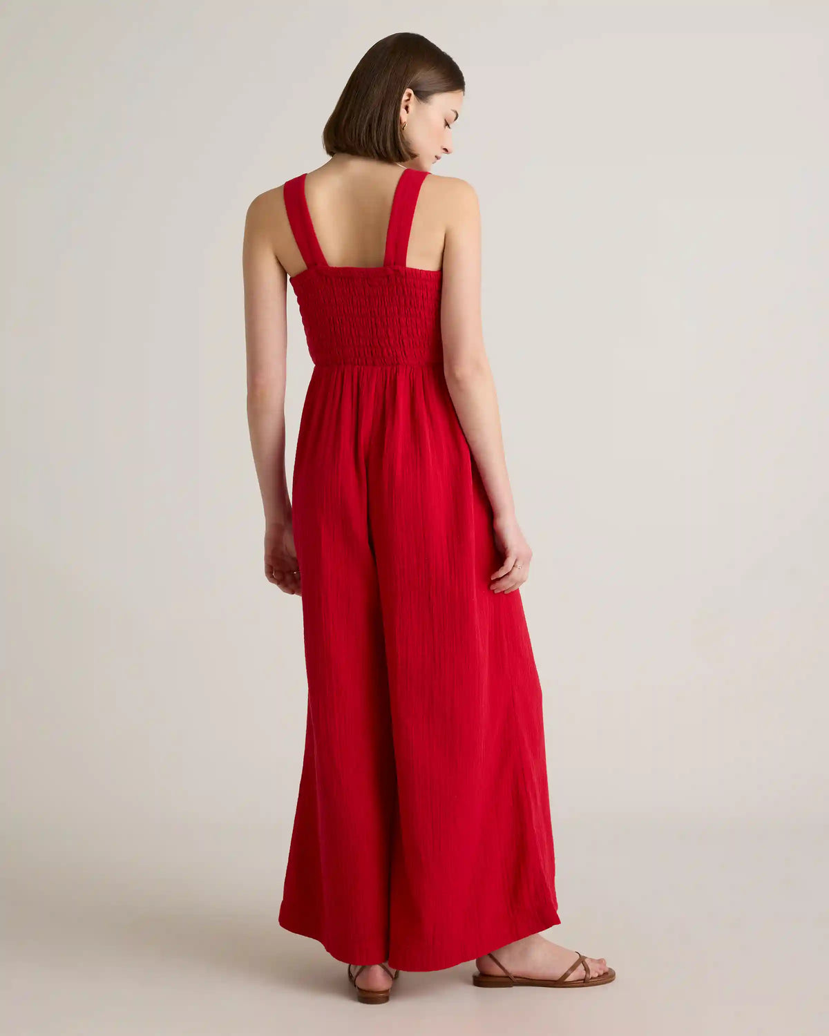 100% Organic Cotton Gauze Smocked Wide Leg Jumpsuit