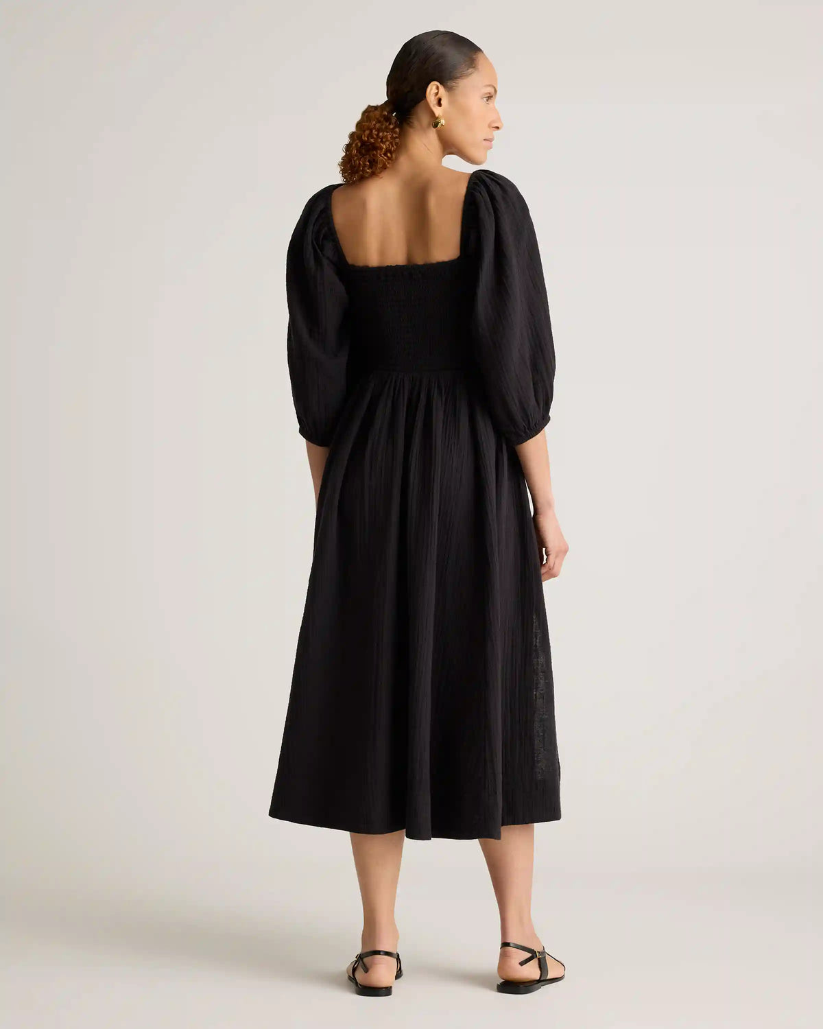 100% Organic Cotton Gauze Smocked Square Neck Midi Dress