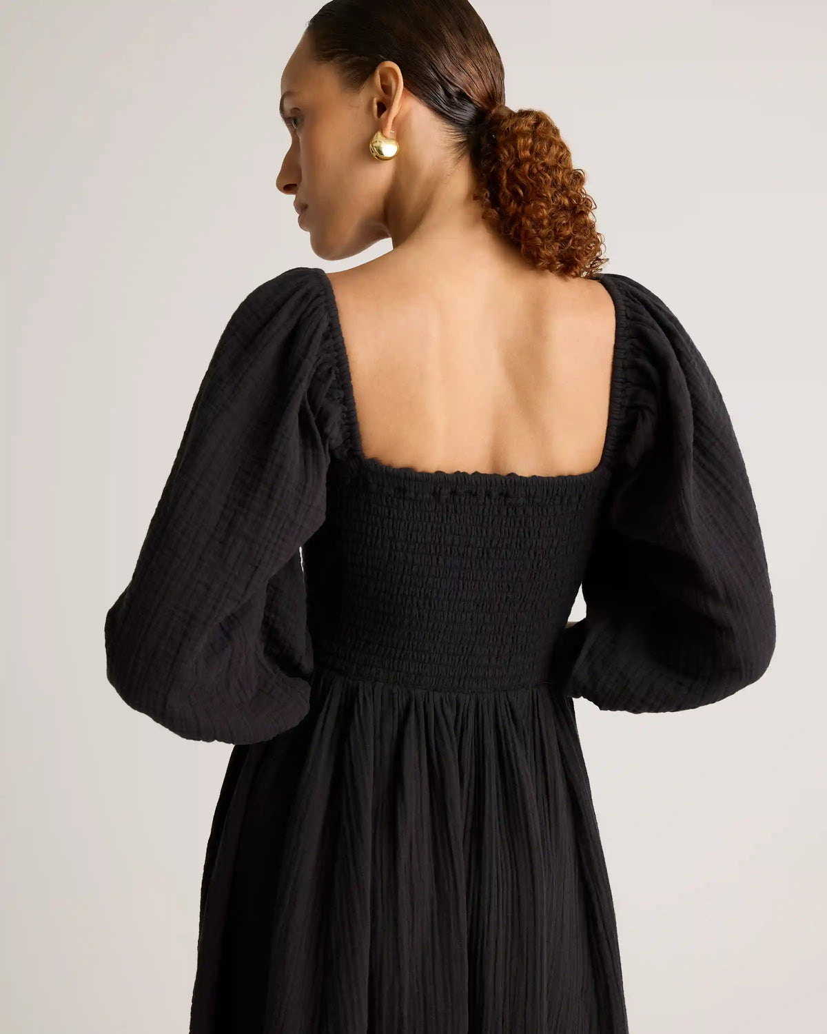 100% Organic Cotton Gauze Smocked Square Neck Midi Dress