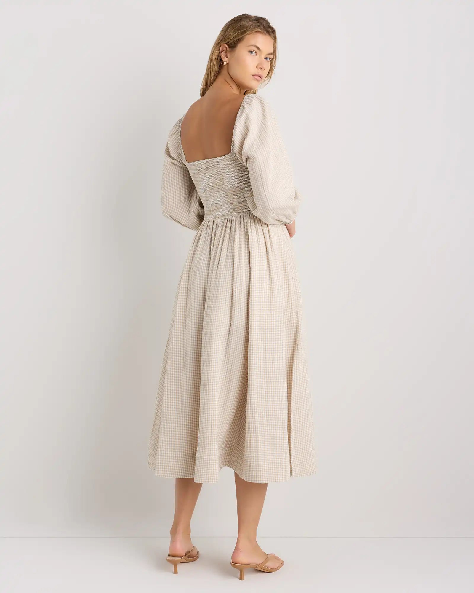 100% Organic Cotton Gauze Smocked Square Neck Midi Dress