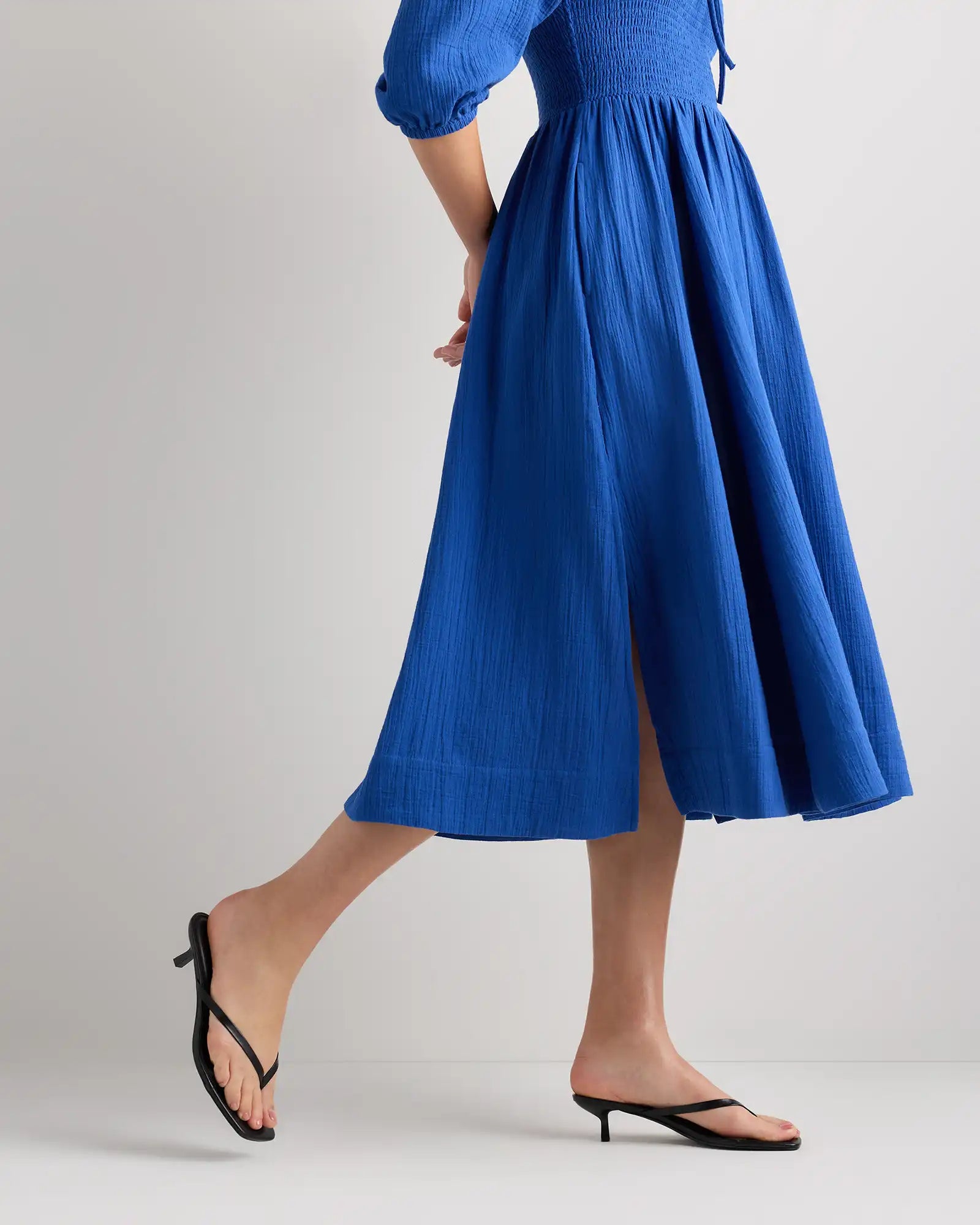 100% Organic Cotton Gauze Smocked Square Neck Midi Dress