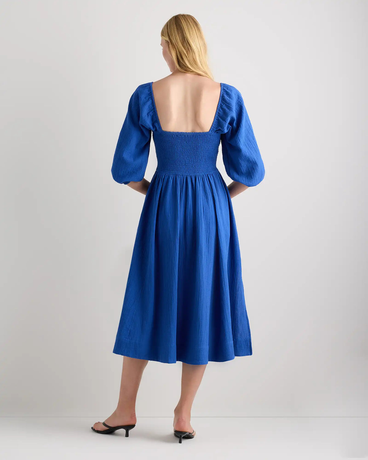 100% Organic Cotton Gauze Smocked Square Neck Midi Dress