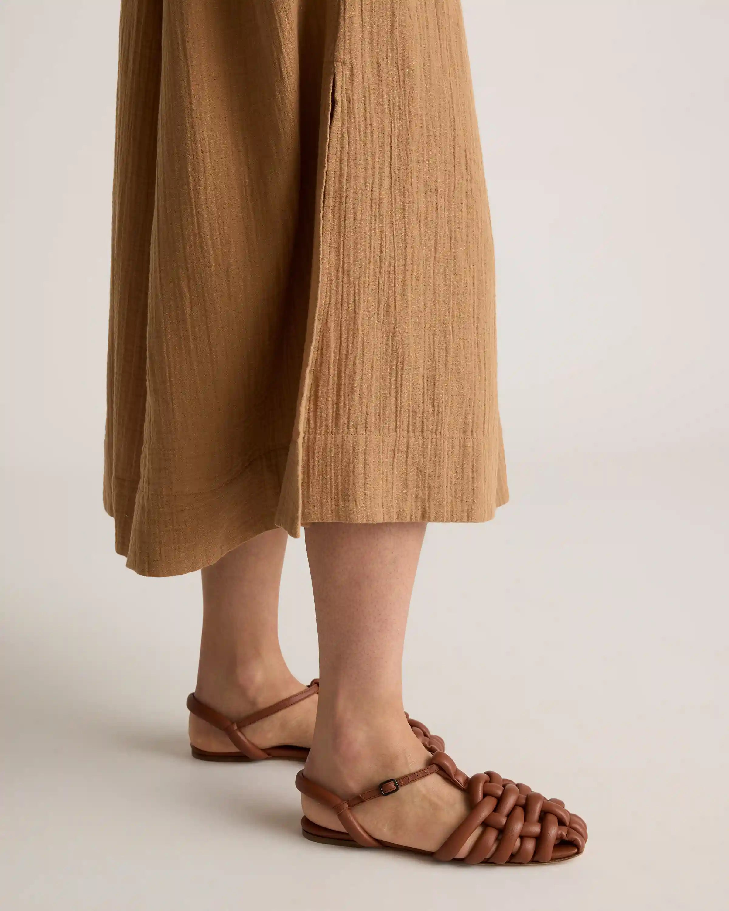 100% Organic Cotton Gauze Smocked Square Neck Midi Dress
