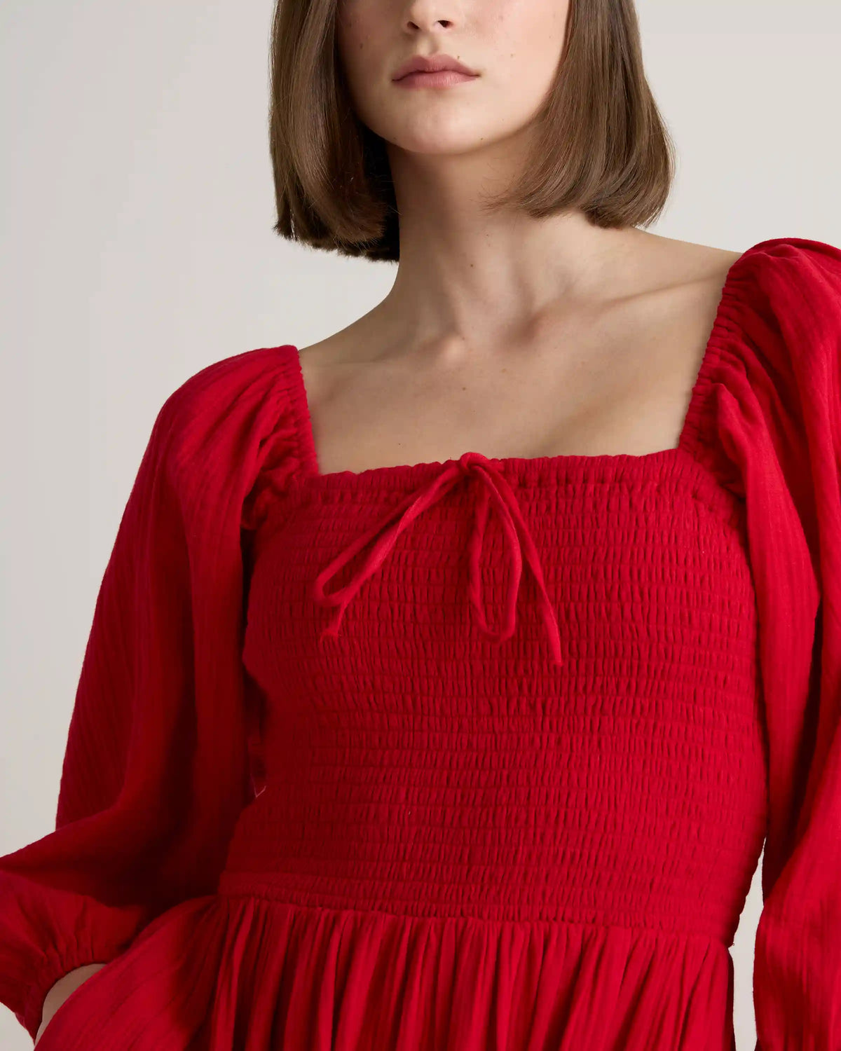 100% Organic Cotton Gauze Smocked Square Neck Midi Dress